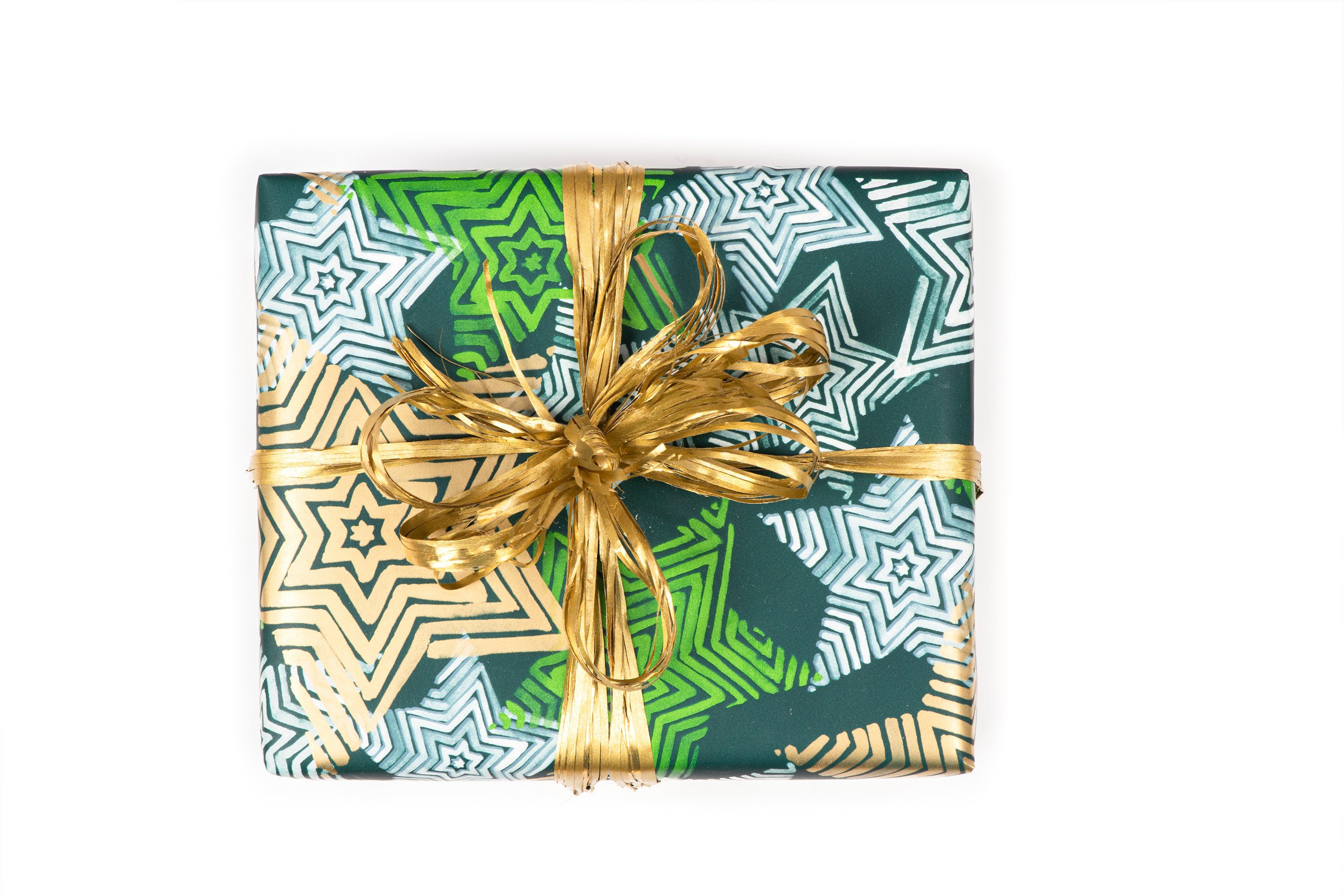 Geschenkpapier grün / Sterne Rolle Star gold 70cm Geschenkpapier, gestreifte 2m x