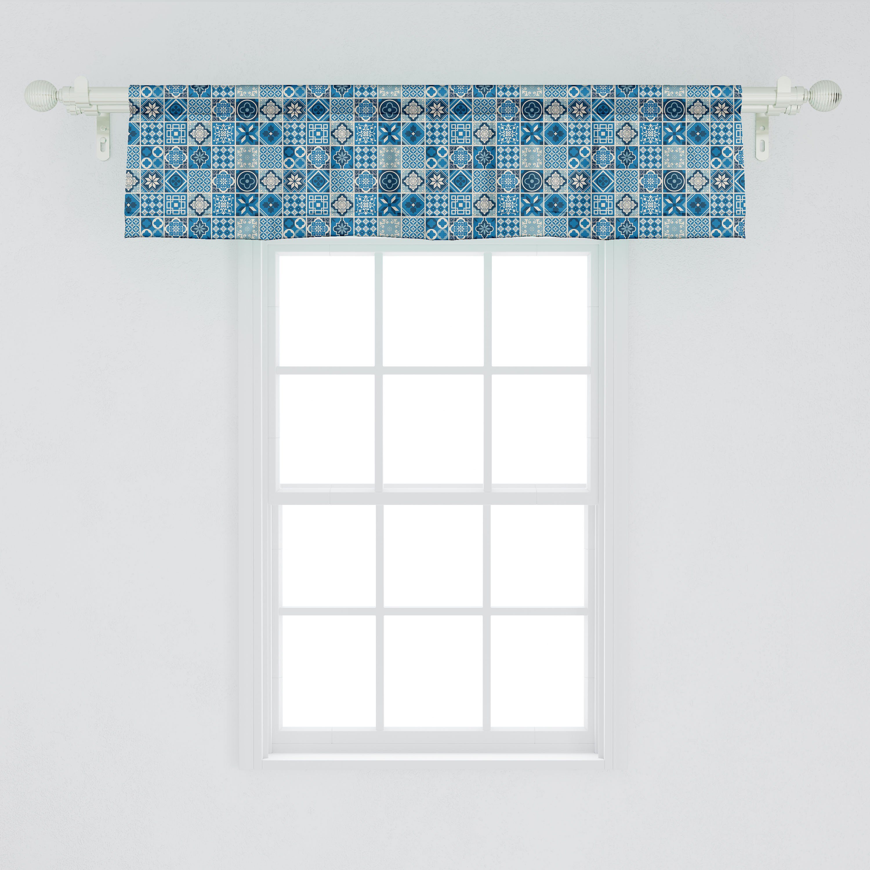 Scheibengardine Vorhang Volant Zier für mit Stangentasche, blau Gitter Navy Microfaser, Dekor Schlafzimmer Abakuhaus, Squares Küche