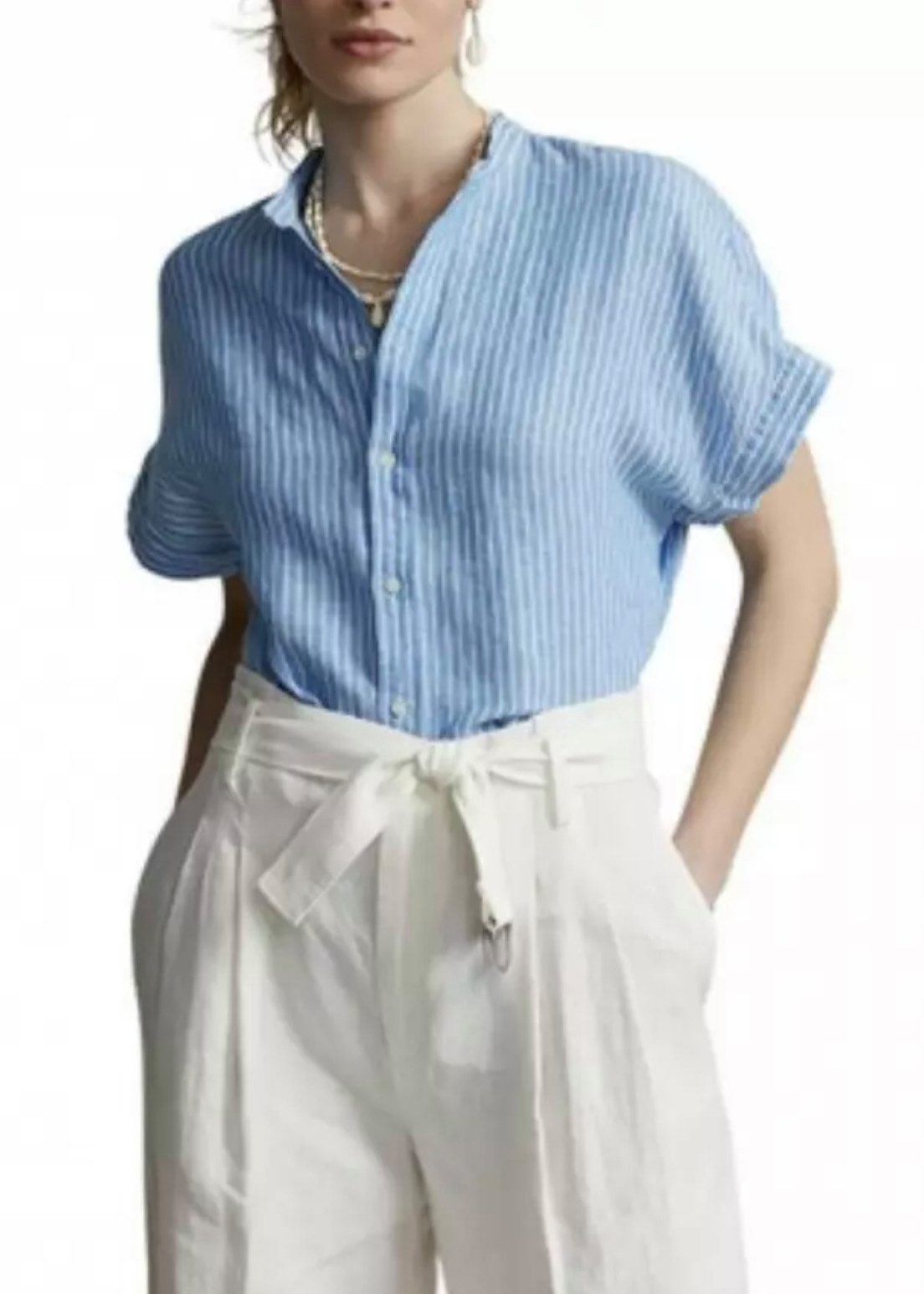 Polo Ralph Lauren Leinenhemd Damen Leinenbluse mit Mao-Kragen Dolman-Ärmel mit fixierten Bündchen, Raffungen am Rückenpasse