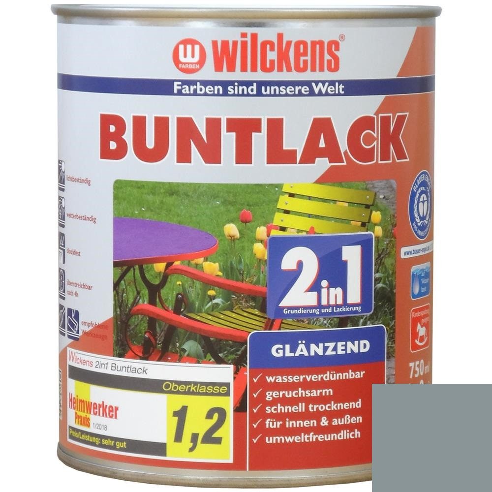 Wilckens Farben Kunstharzlack Buntlack 2in1 Lack, Silbergrau RAL 7001, glänzend, 750 ml