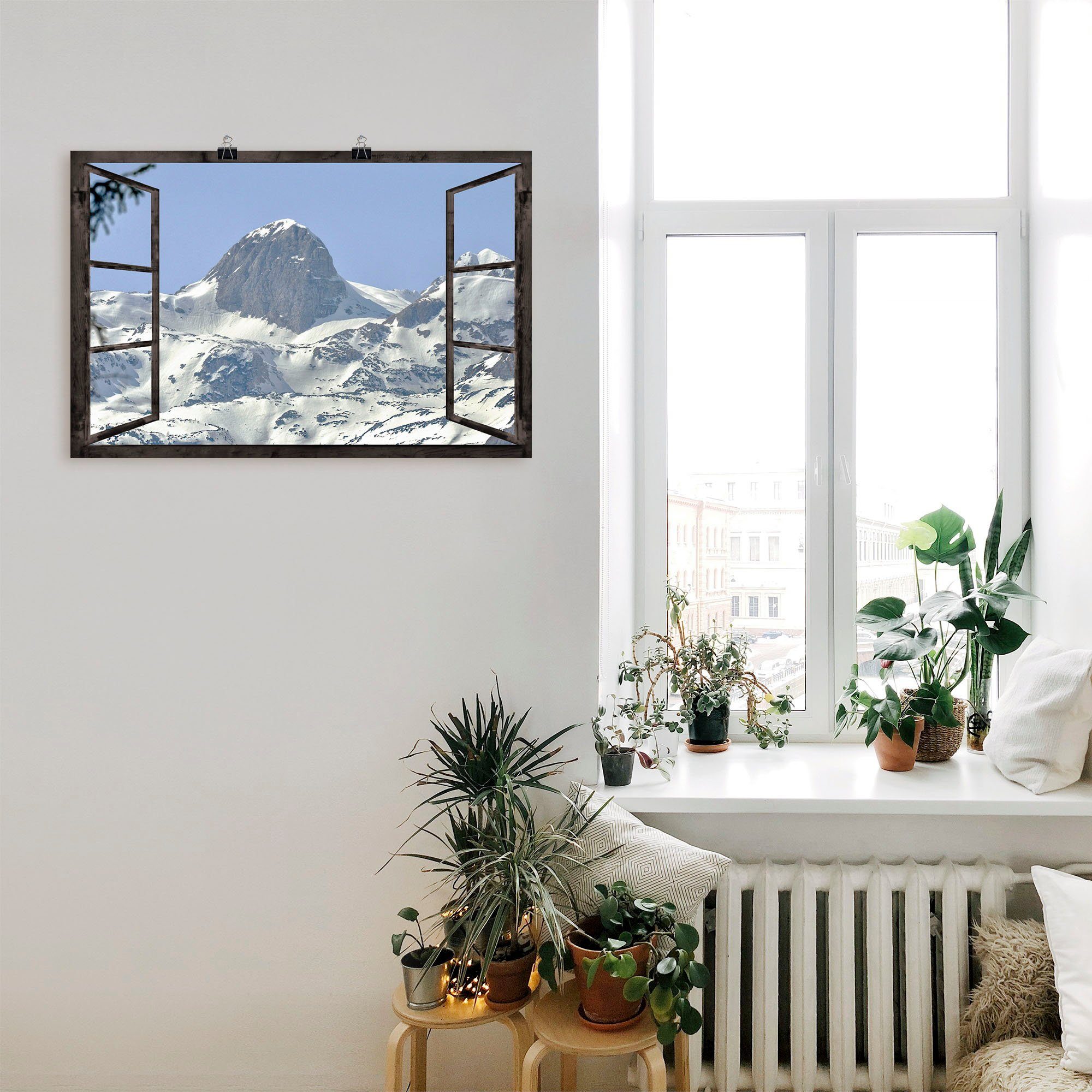 Fensterblick als Größen oder Wandaufkleber Reiteralm, in Wandbild Artland Poster Leinwandbild, (1 Alubild, St), versch. Berge -