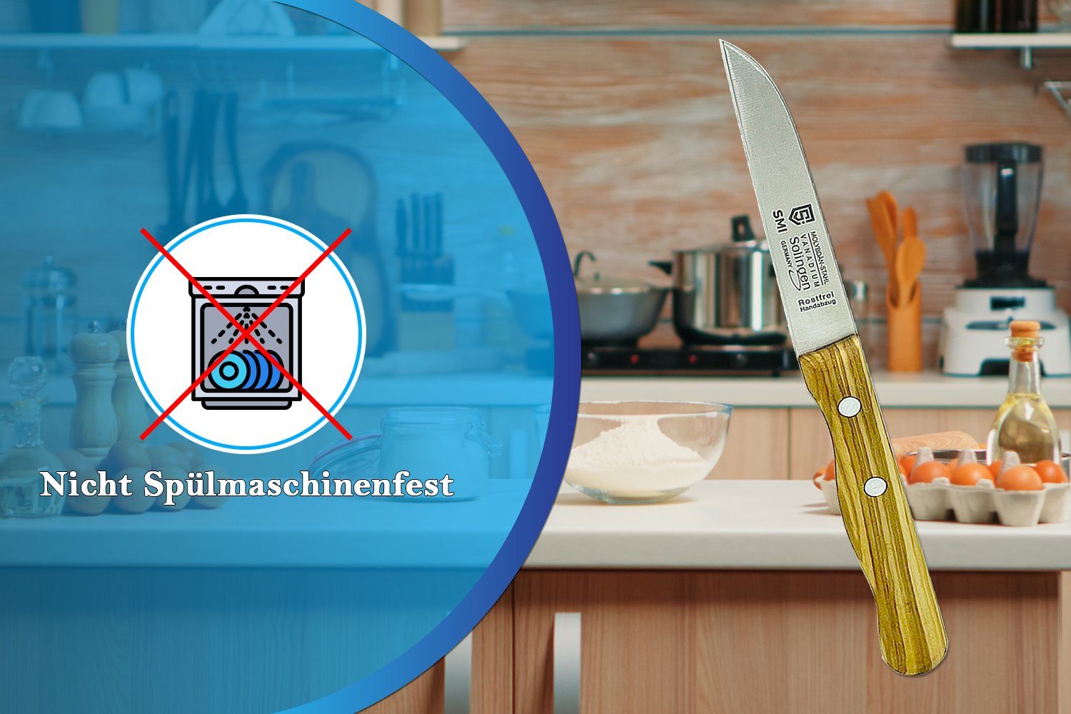 SMI Schälmesser 2-tlg Olivenholz gerade Solingen Gemüsemesser Obstmesser Küchenmesser – Bild 5 von 5
