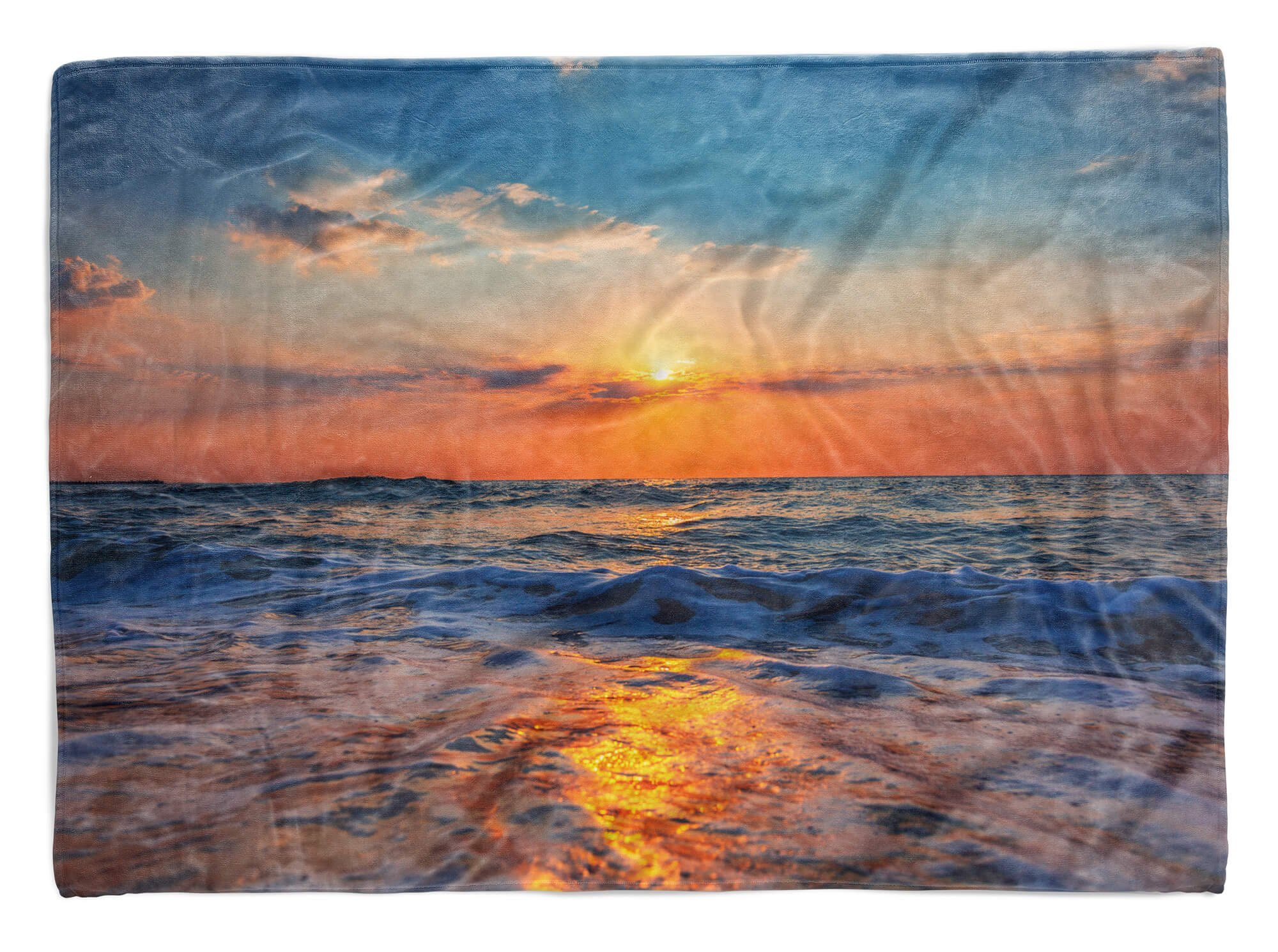 Sinus Art Handtücher Handtuch Strandhandtuch Saunatuch Kuscheldecke mit Fotomotiv Abendröte Meer Hor, Baumwolle-Polyester-Mix (1-St), Handtuch