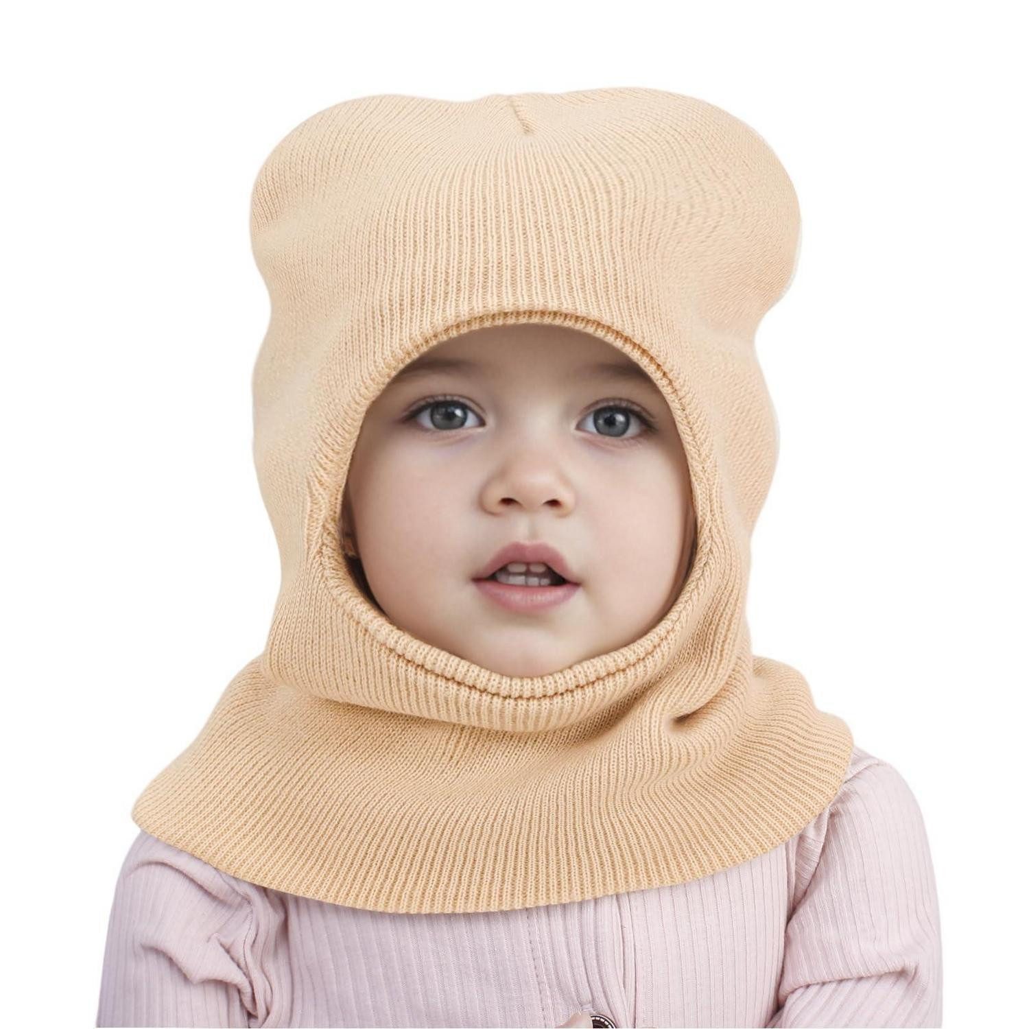 Sturmhaube Schlupfmütze Kinder Mädchen Jungen winddichte Strickmütze Beige