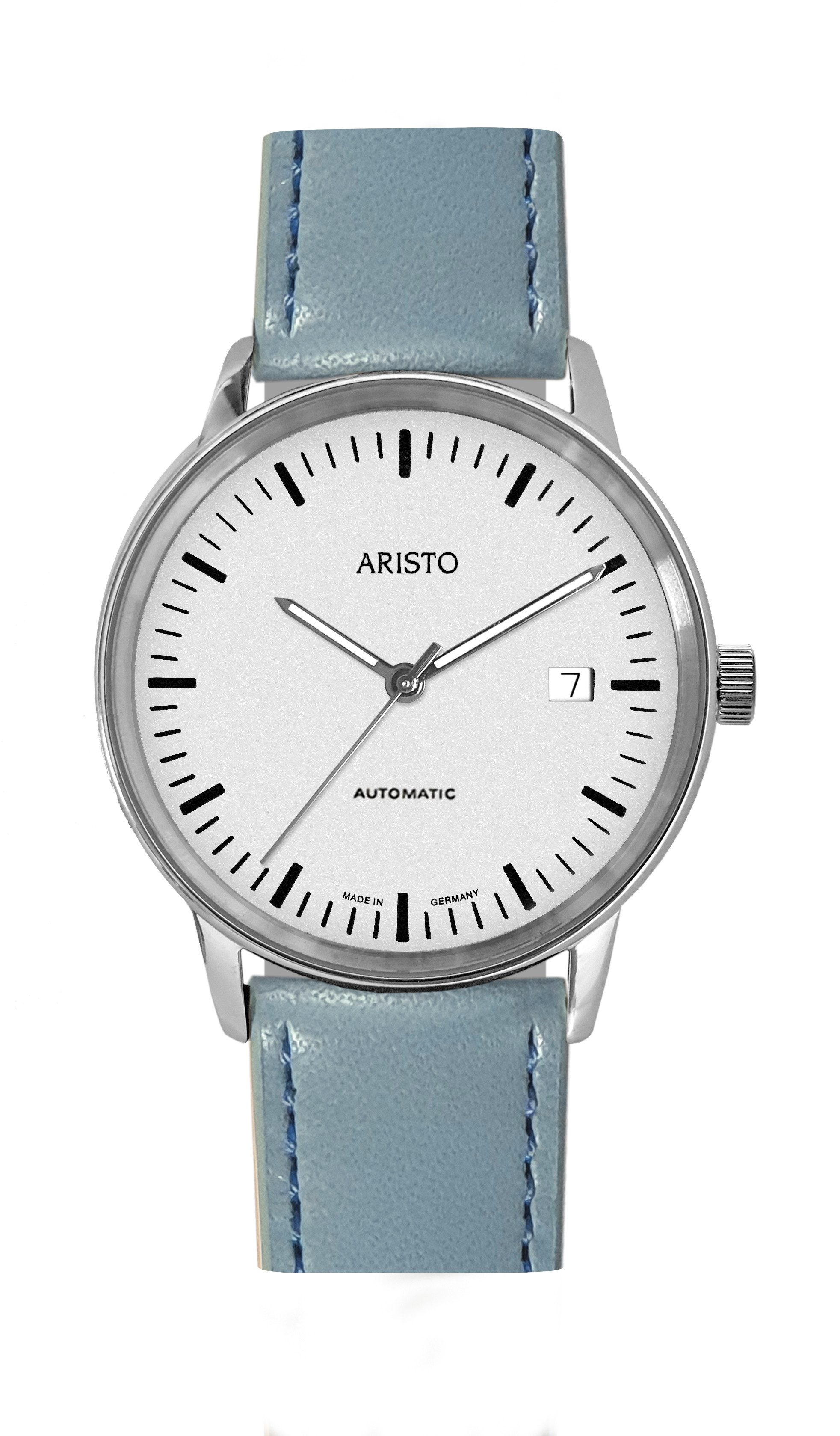 Automatikuhr 4H239-L, Unisex Bauhaus Automatikuhr mit Lederband in Hellblau
