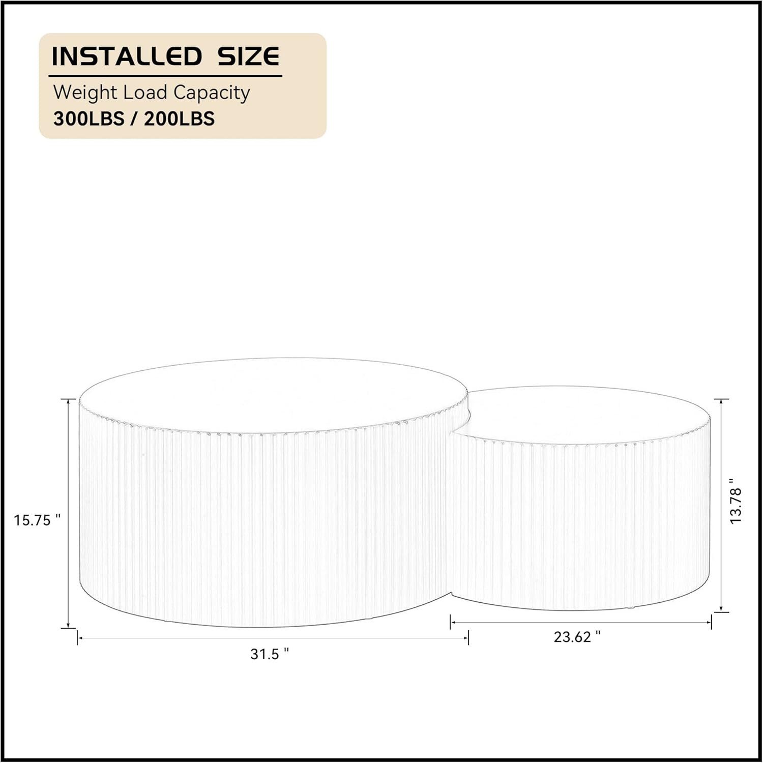 DUMOS Couchtisch 2er-Set Nesting-Couchtische, Runder & Halbmond-Holztisch (2er-Set Nesting-Tische), Runder & Halbmond-Holztisch