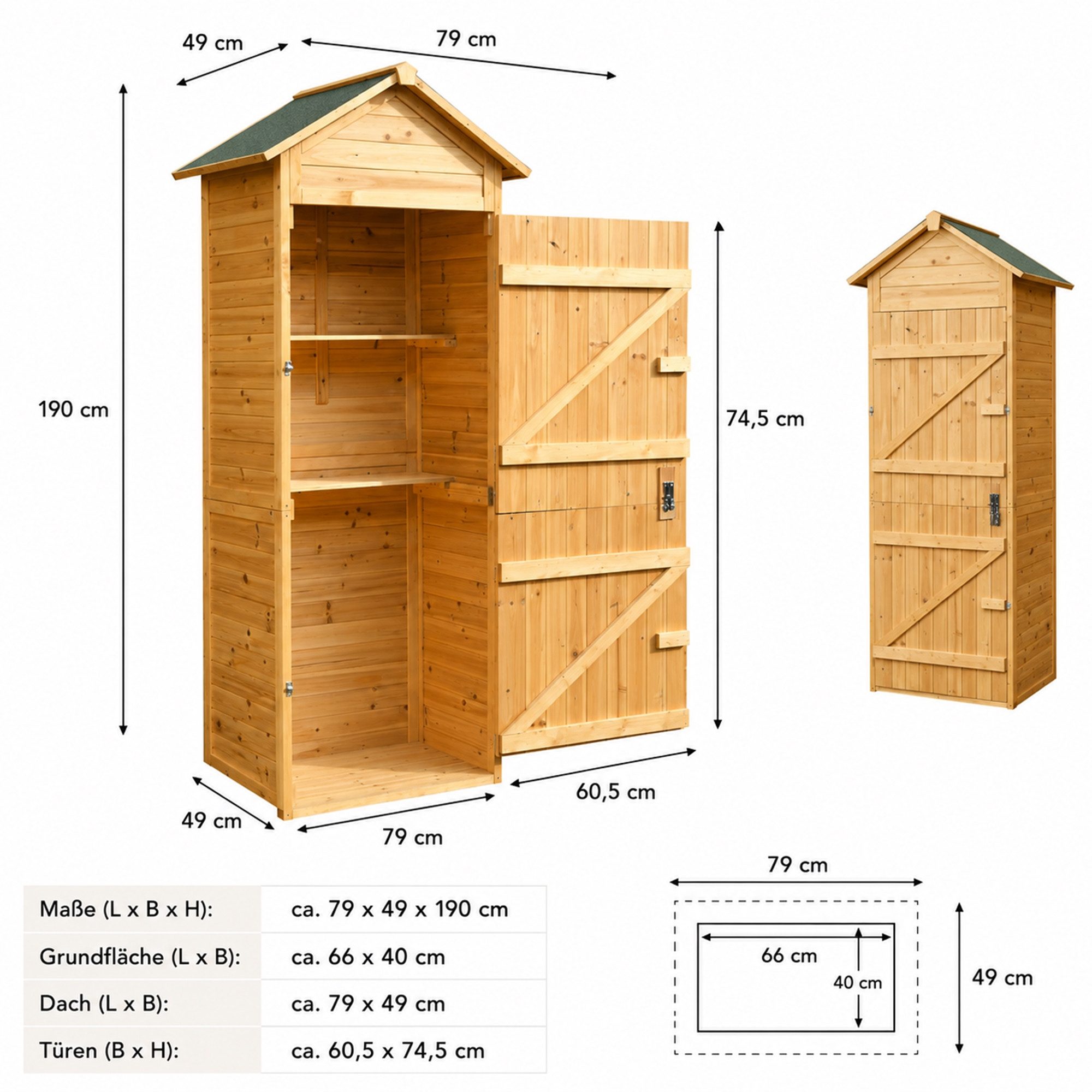 Mucola Gerätehaus Gerätehaus Holz Geräteschuppen Gartenschrank Geräteschrank Gartenhaus, BxT: 79x49 cm, (Stück), Imprägniert – Bild 3 von 5