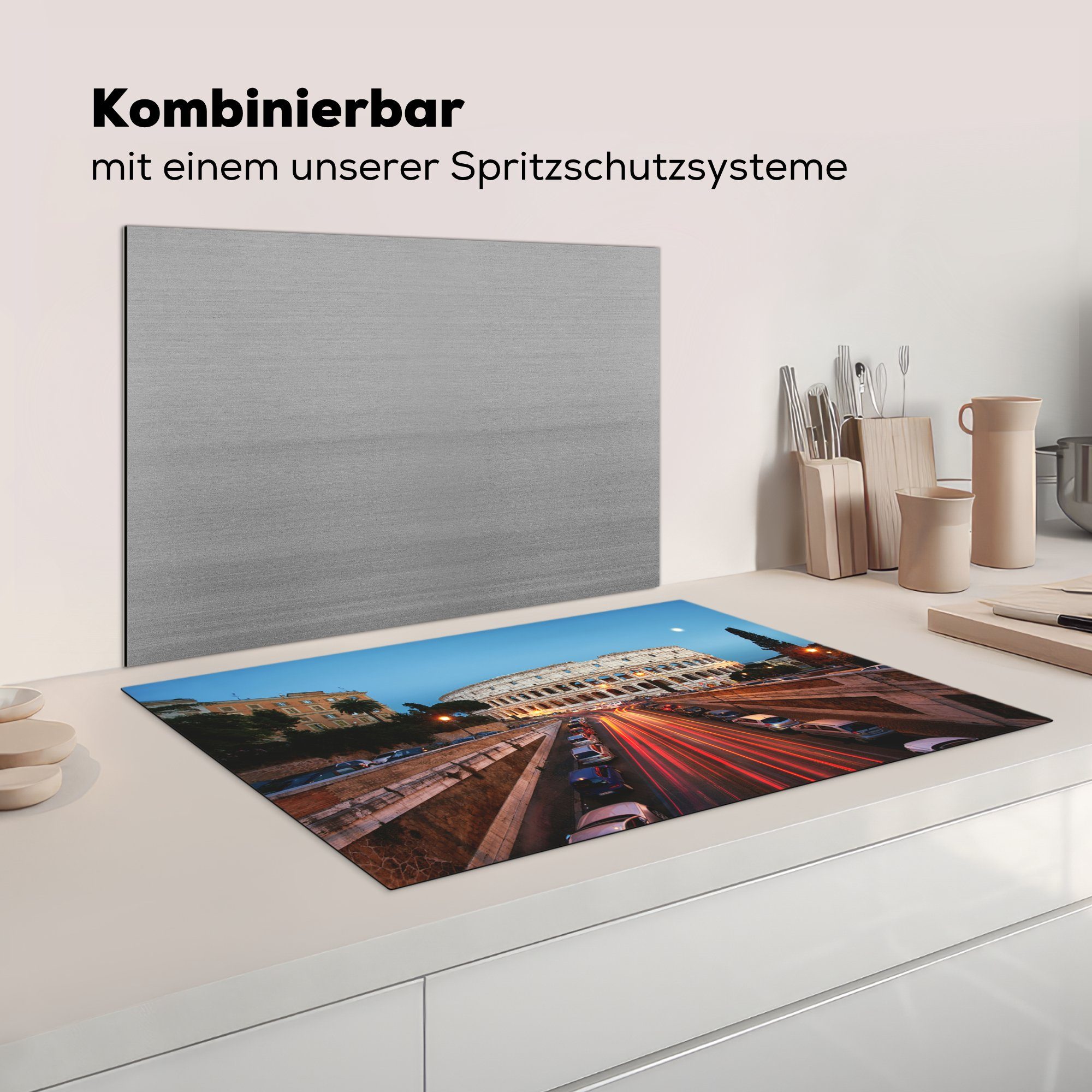 Induktionskochfeld Herdblende-/Abdeckplatte cm, Schutz küche, Vinyl, Ceranfeldabdeckung MuchoWow - Rom 81x52 (1 für Mond tlg), Kolosseum, - die