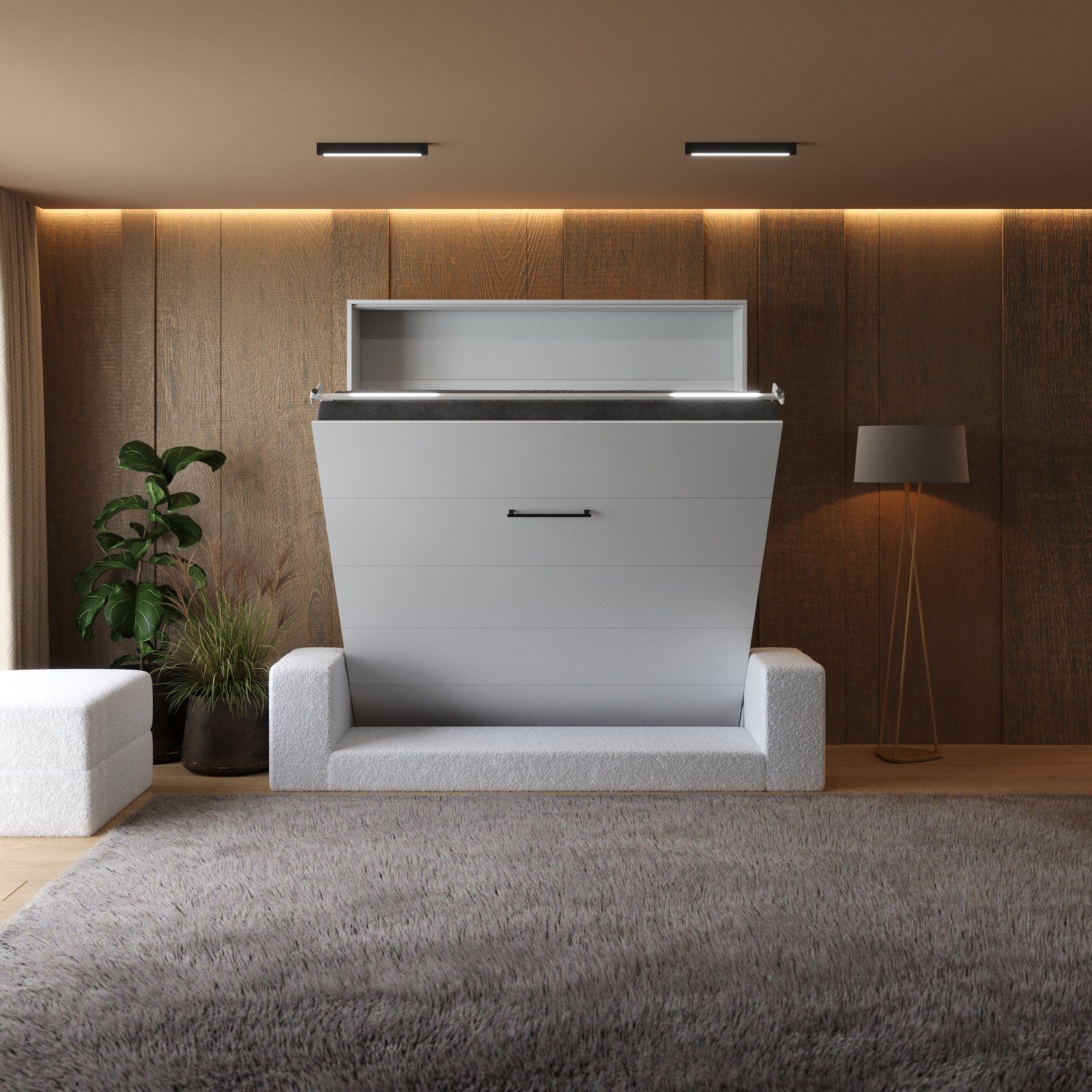 SMARTBett Schrankbett Schrankbett M1 180x200 Vertikal Weiss inkl.SOFA Weiss (Schrankbett+ Sofa, 2-St)