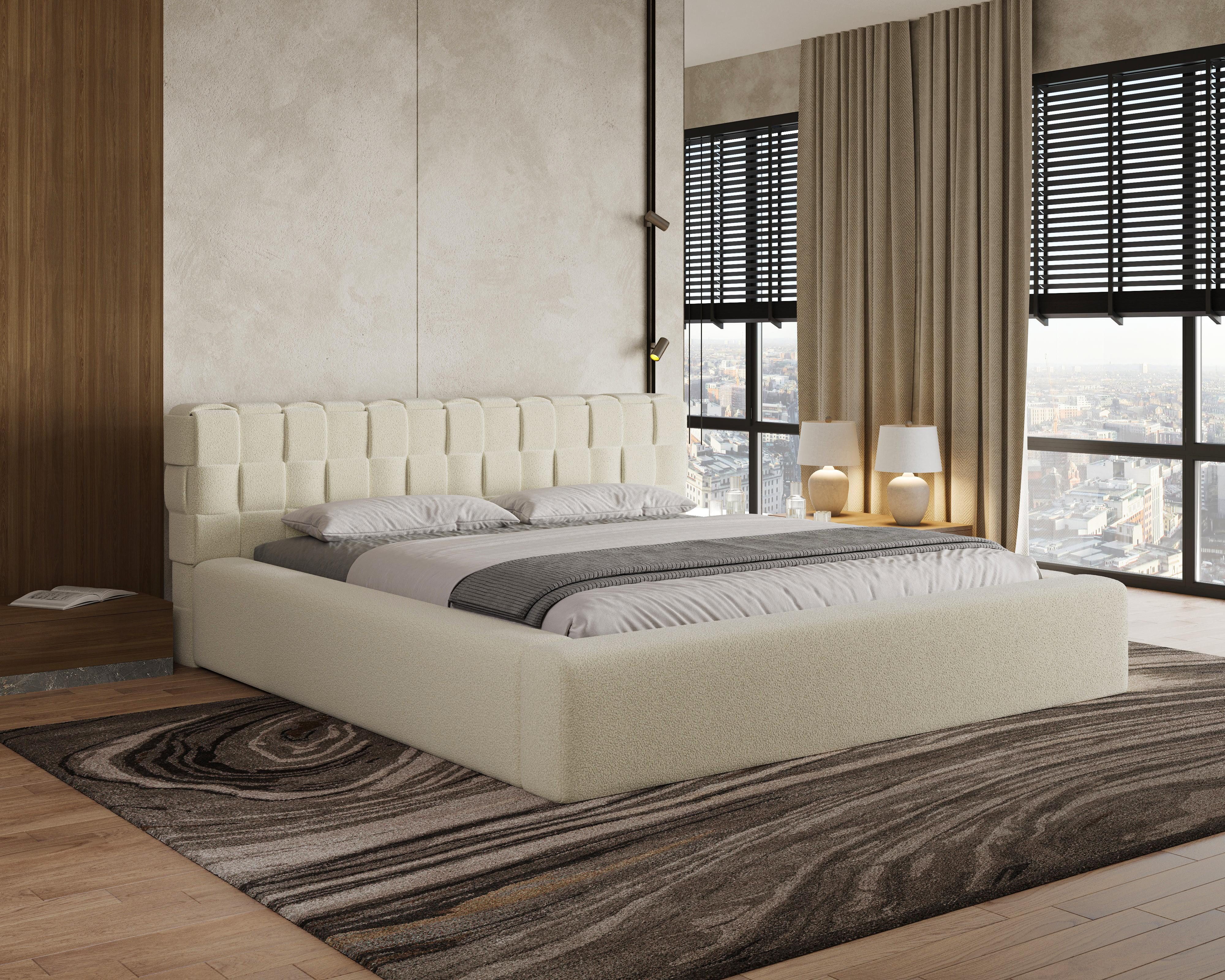 Chilly Möbel Polsterbett Bouclé Stoff mit Stauraum und Lattenrost Metallrahmen (Boxbett ohne Matratze in vielen Farben, 140x200 160x200 180x200 200x200cm), gepolstertem Kopfteil Bettkasten modern