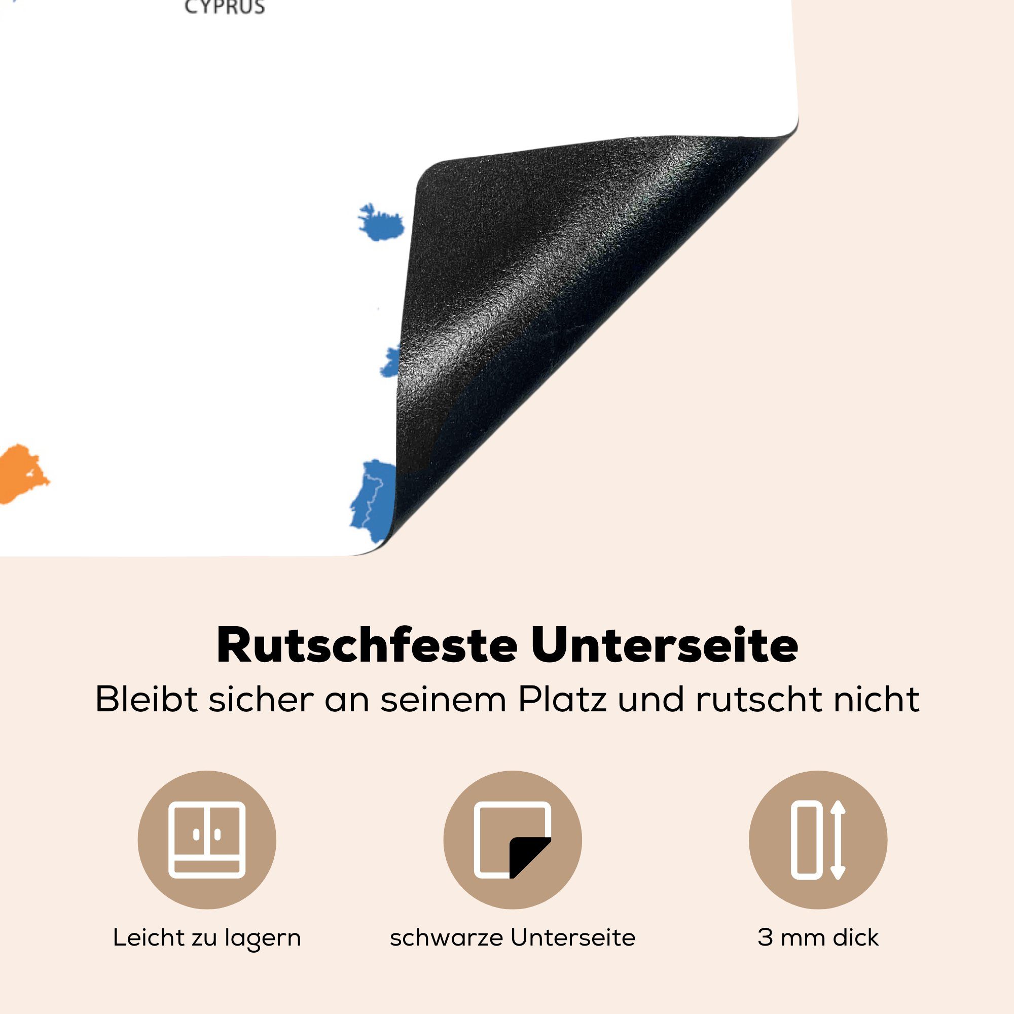 MuchoWow Herdblende-/Abdeckplatte Karte - küche für tlg), 78x78 - Europa (1 Arbeitsplatte Ceranfeldabdeckung, cm, Vinyl, Blau