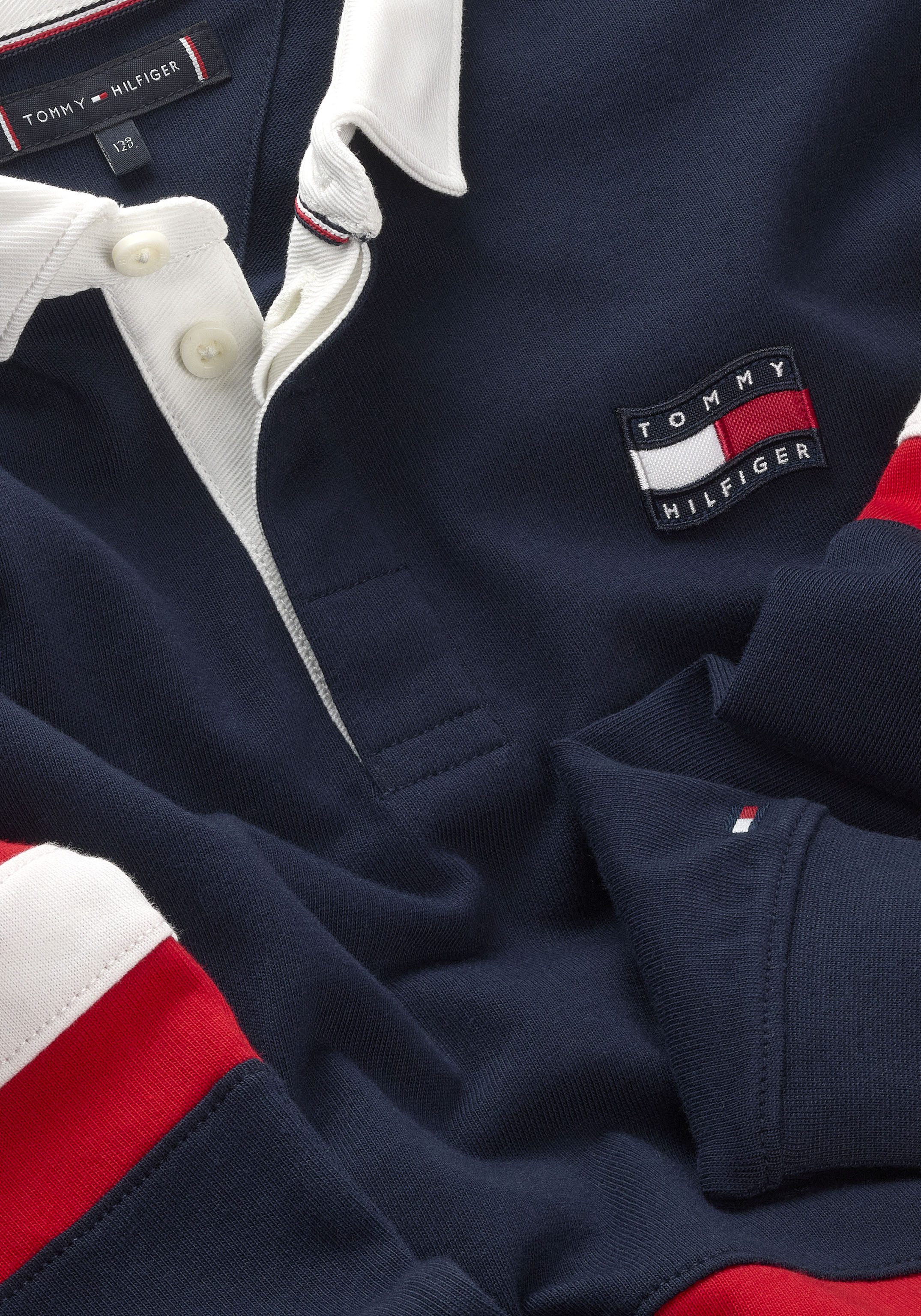 Tommy Hilfiger Langarm-Poloshirt HILFIGER GRAPHIC RUGBY POLO LS Kinder bis 16 Jahre, Rückenprint, Kontrastdetails