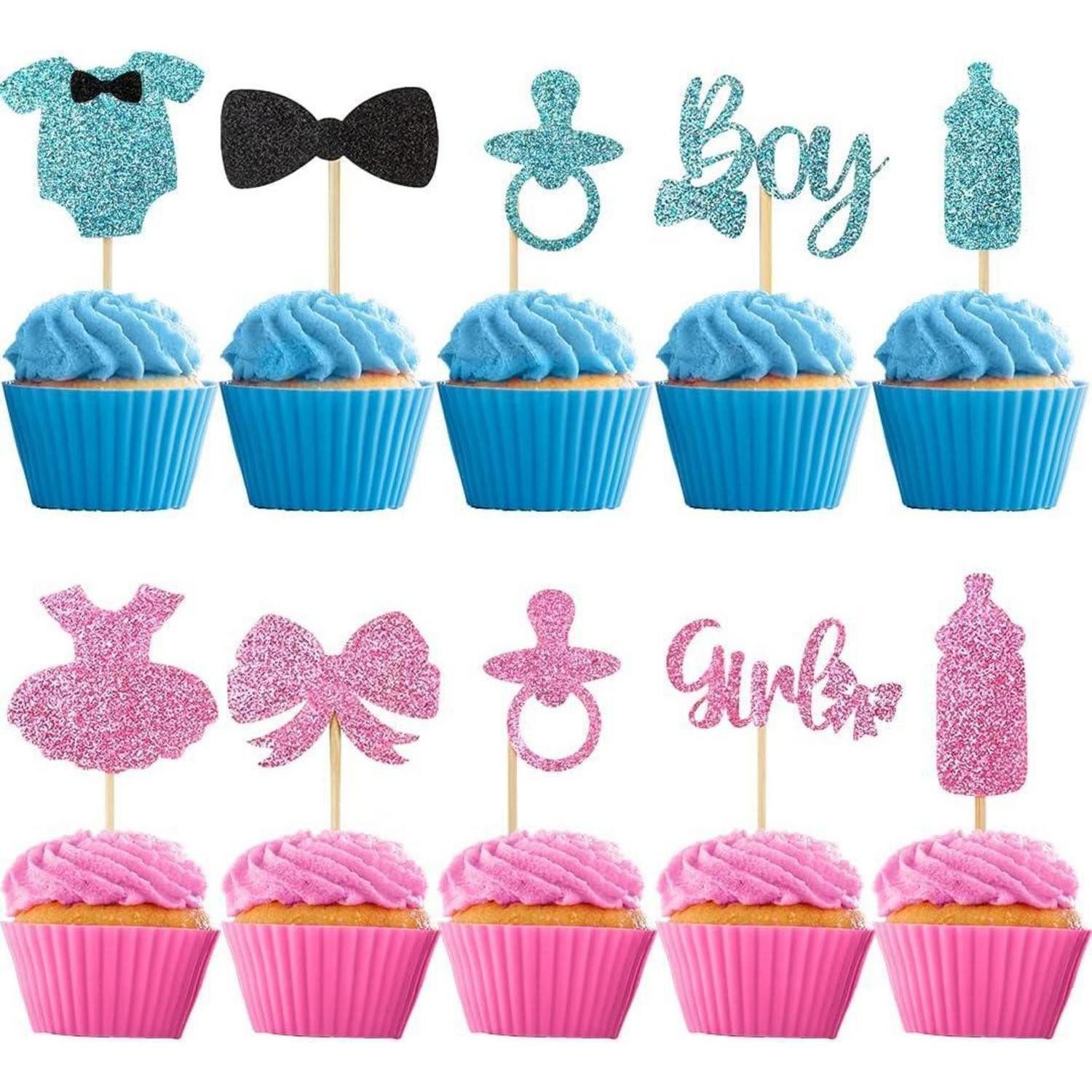 LuxusKollektion Sticker Tortendeko Babyparty 30 Stück Gender Reveal Kuchendeko Jungen Mädchen