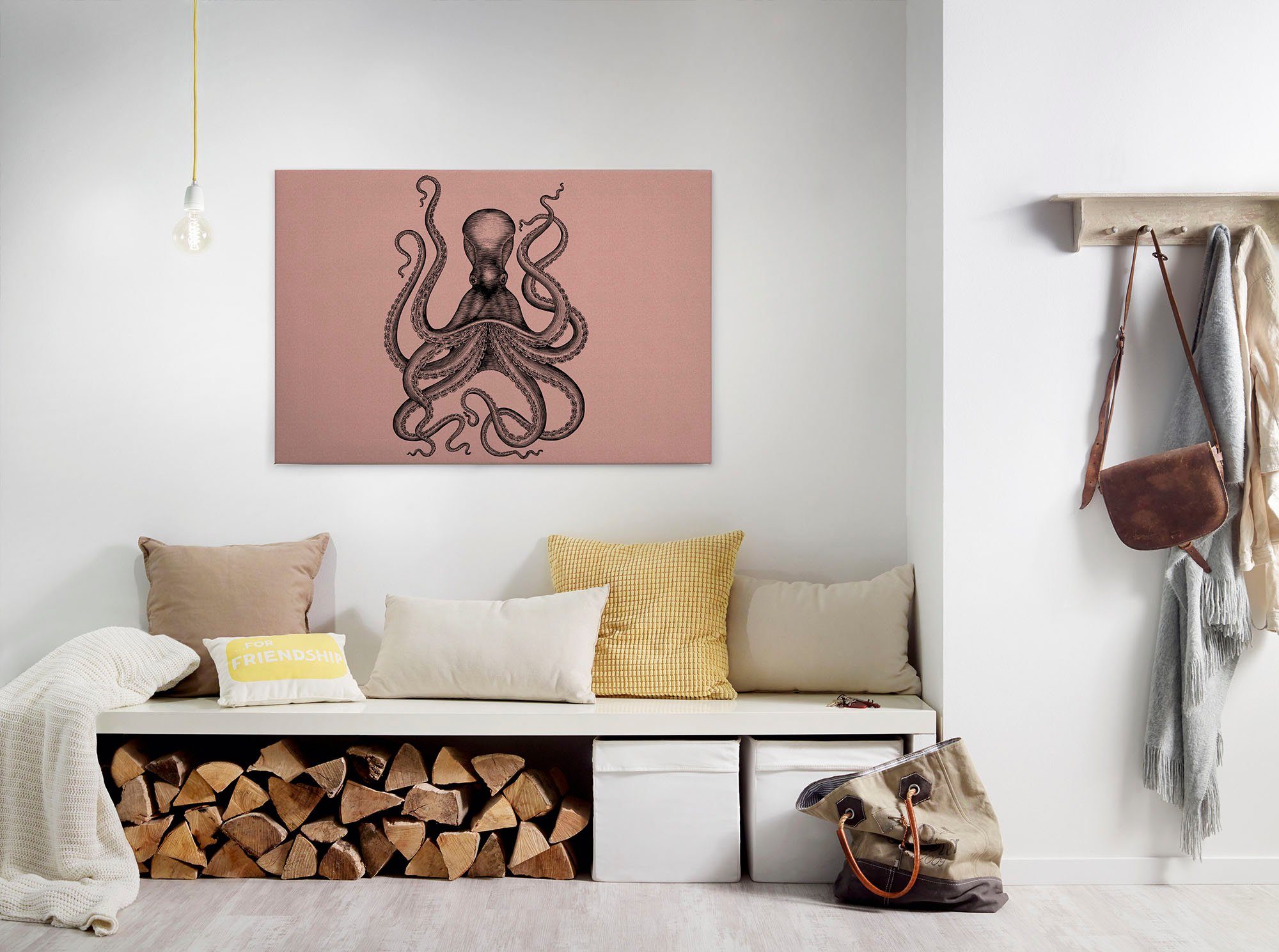 A.S. Création Leinwandbild jules, Tiere (1 St), Keilrahmen Bild Octopus Krake rosa, grau, schwarz