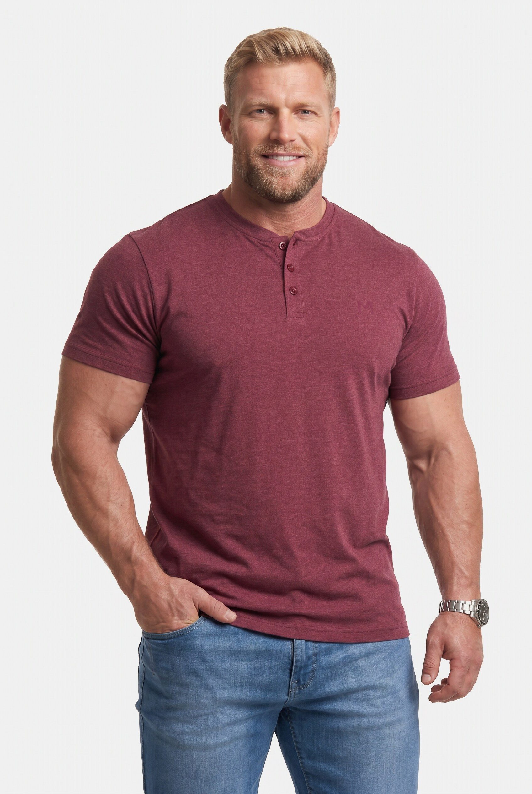 Men Plus T-Shirt Henley Basic Halbarm Rundhals