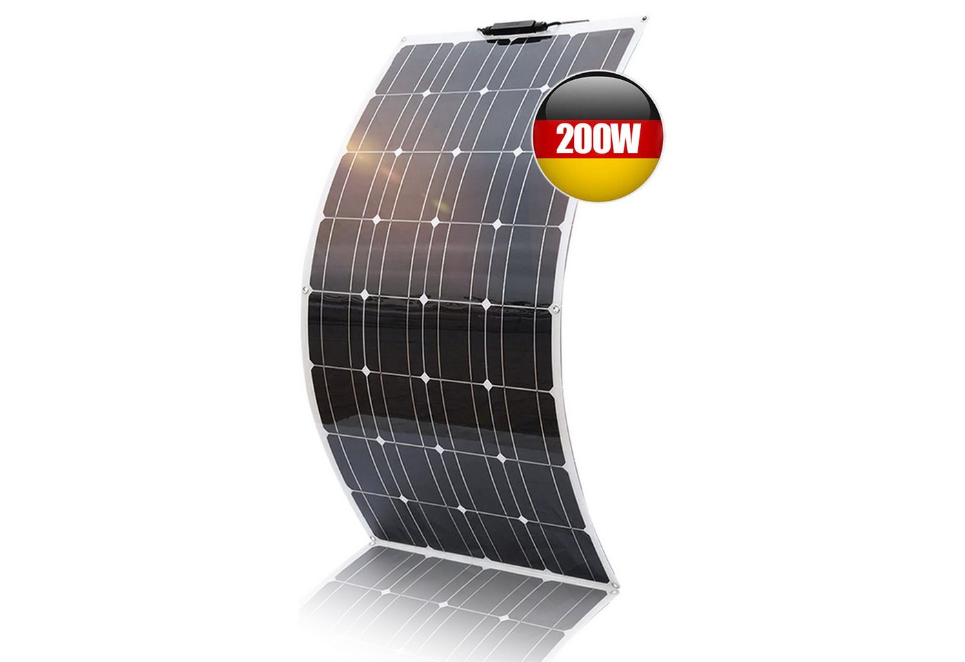 Rhein Beleuchtung Solarmodul 200W effizientes flexibles Solarpanel aus monokristallinem Silizium, 200 W, Monokristallin, (Set, 1-St., Für Wohnmobil, Garten, Boot – solarpanel 200w, solarpanel camping), Dünnes, leichtes Design mit Montagelöchern – langlebi