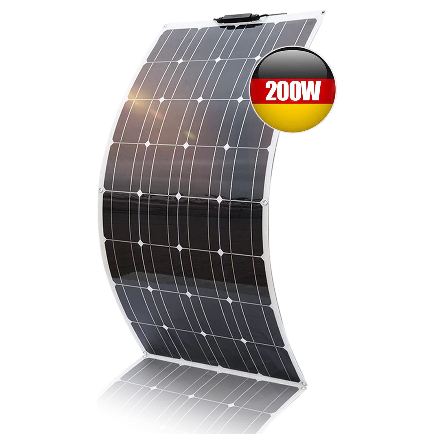 Rhein Beleuchtung Solarmodul 200W effizientes flexibles Solarpanel aus monokristallinem Silizium, 200 W, Monokristallin, (2-St., Für Wohnmobil, Garten, Boot – solarpanel 200w, solarpanel camping), Dünnes, leichtes Design mit Montagelöchern – langlebig & effizient