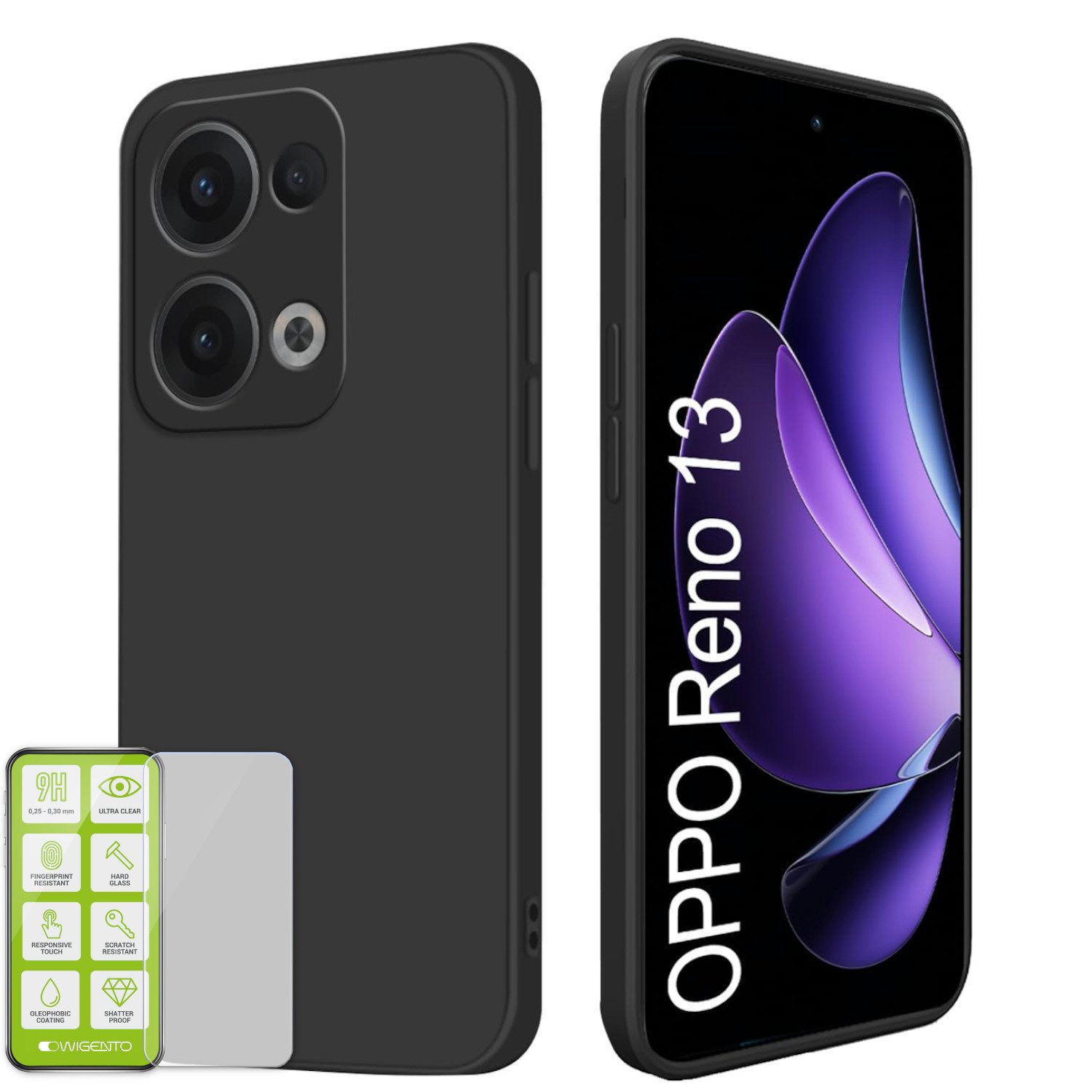 Handyhülle Für Oppo Reno 13 5G Silikon TPU Schutz Hülle Schwarz + H9 Hart Glas