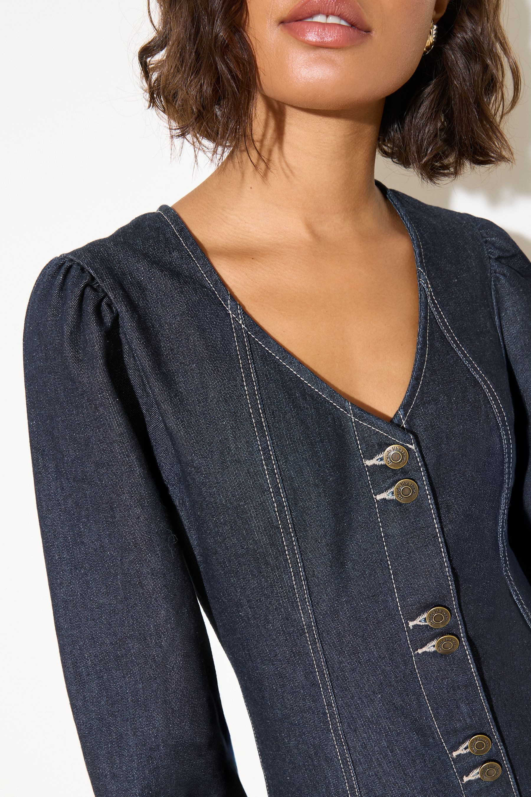 Friends Like These Minikleid Friends Like These Denim-Minikleid mit Puffärmeln (1-tlg)