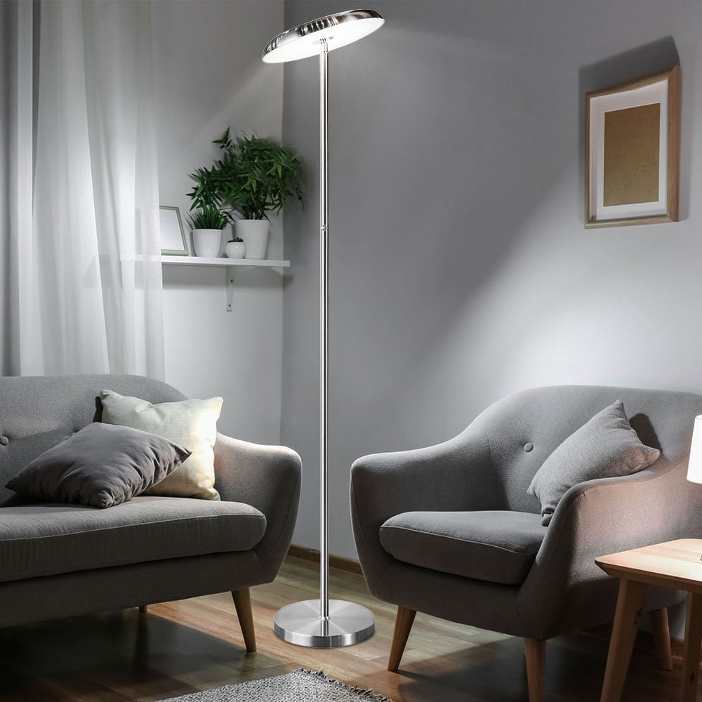 LED-Leuchtmittel Wohnzimmer dimmbar etc-shop Stehlampe, Silber Deckenfluter Stehleuchte LED verbaut, Stehlampe LED Warmweiß, fest