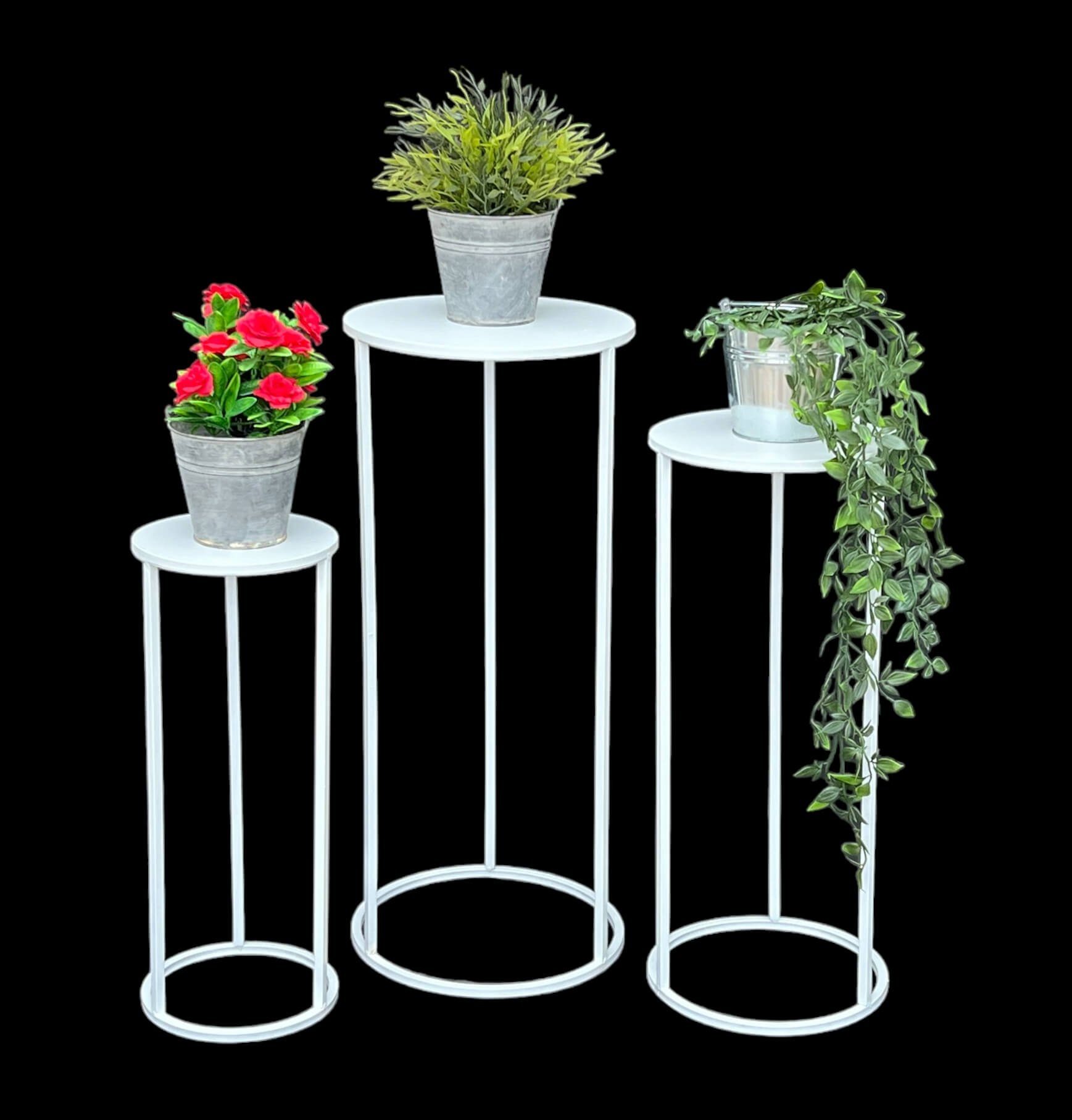 Rund Weiß Blumenhocker Beistelltisch Blumenhocker DanDiBo Metall (3er Set 3er Blumenständer Set)