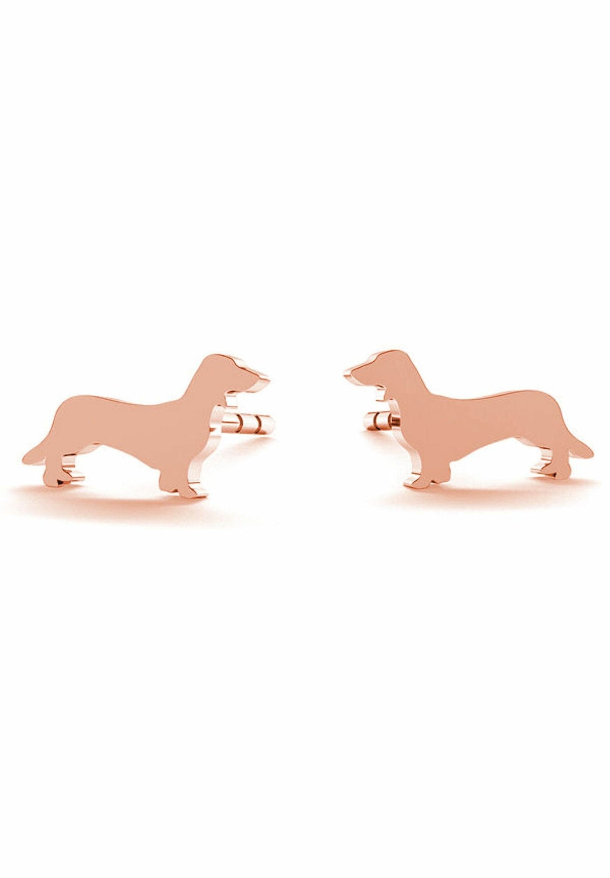 Gemshine Paar Ohrhänger DACHSHUND, DACKEL Hund, Haustier rose gold coloured