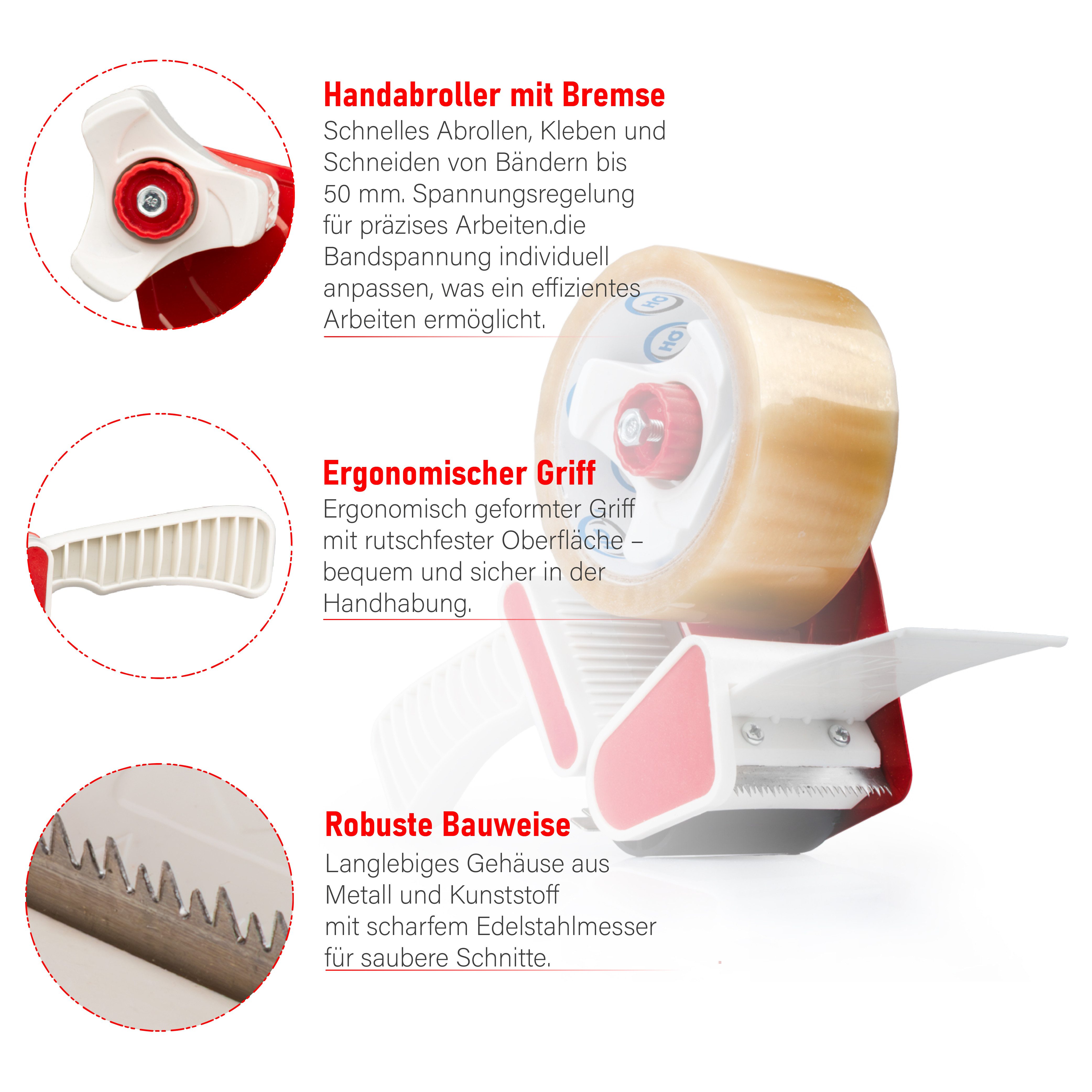 Prima-Online Paket-Klebeband Handabroller für Klebeband Abroller Packband Paketbandabroller (2-St)