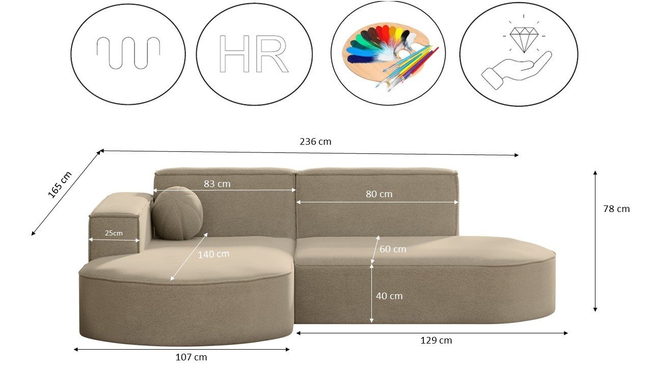Kaiser Möbel Ecksofa Garten Couch,Sofa L-Form Designer Modena Studio Patio Stoff Artikel, Bequem, praktisch, kann im Garten verwendet werden