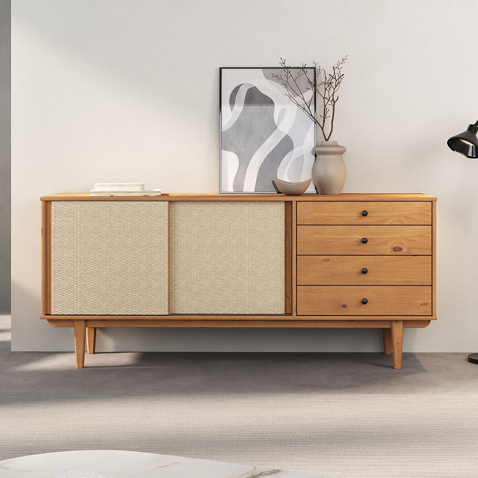 IDIMEX Sideboard SIMONA, Anrichte Kommode Rattan Geflecht Schiebetüren 4 Sc günstig online kaufen
