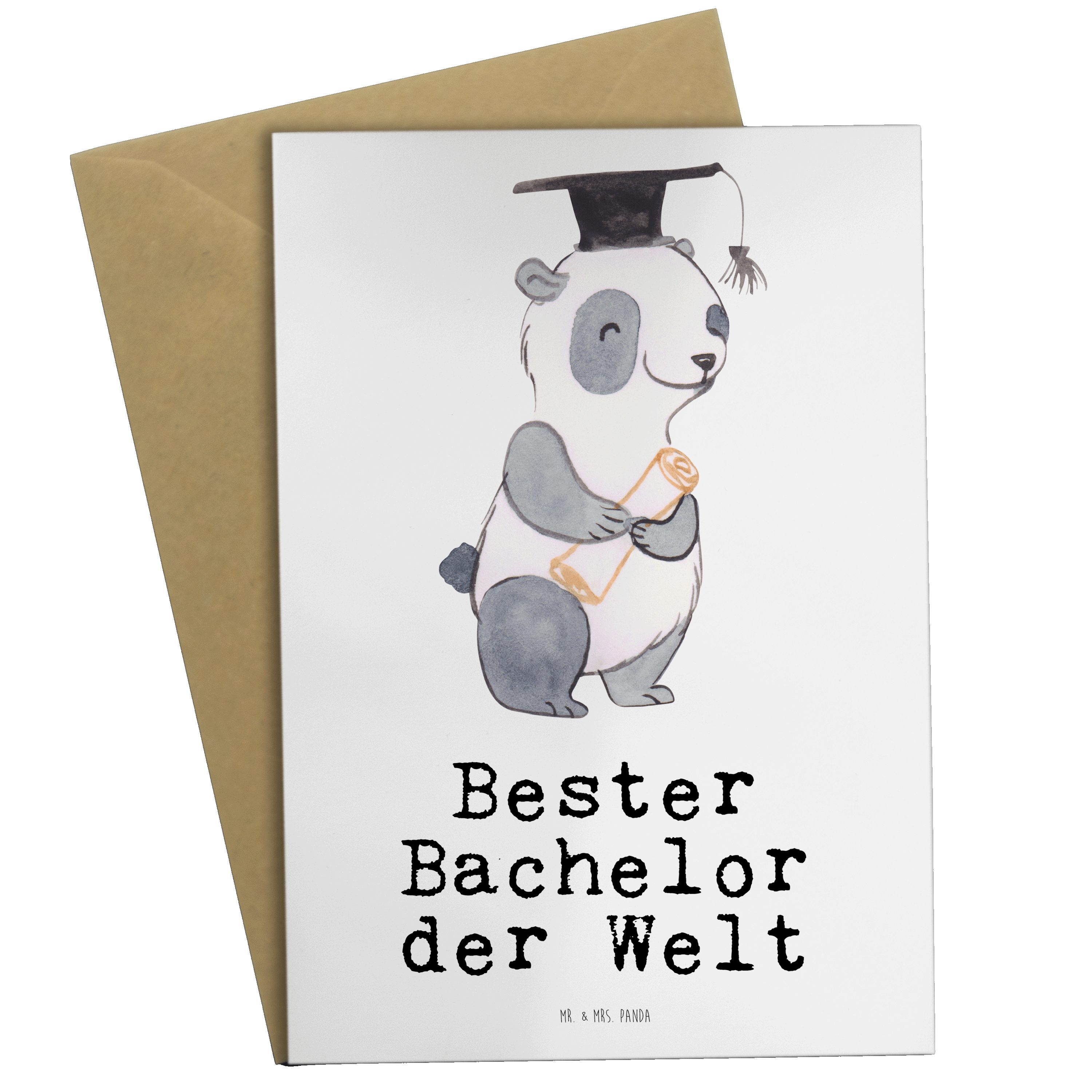 Mr. & Mrs. Panda Grußkarte Panda Bester Bachelor der Welt - Weiß - Geschenk, Hochzeitskarte, Abs