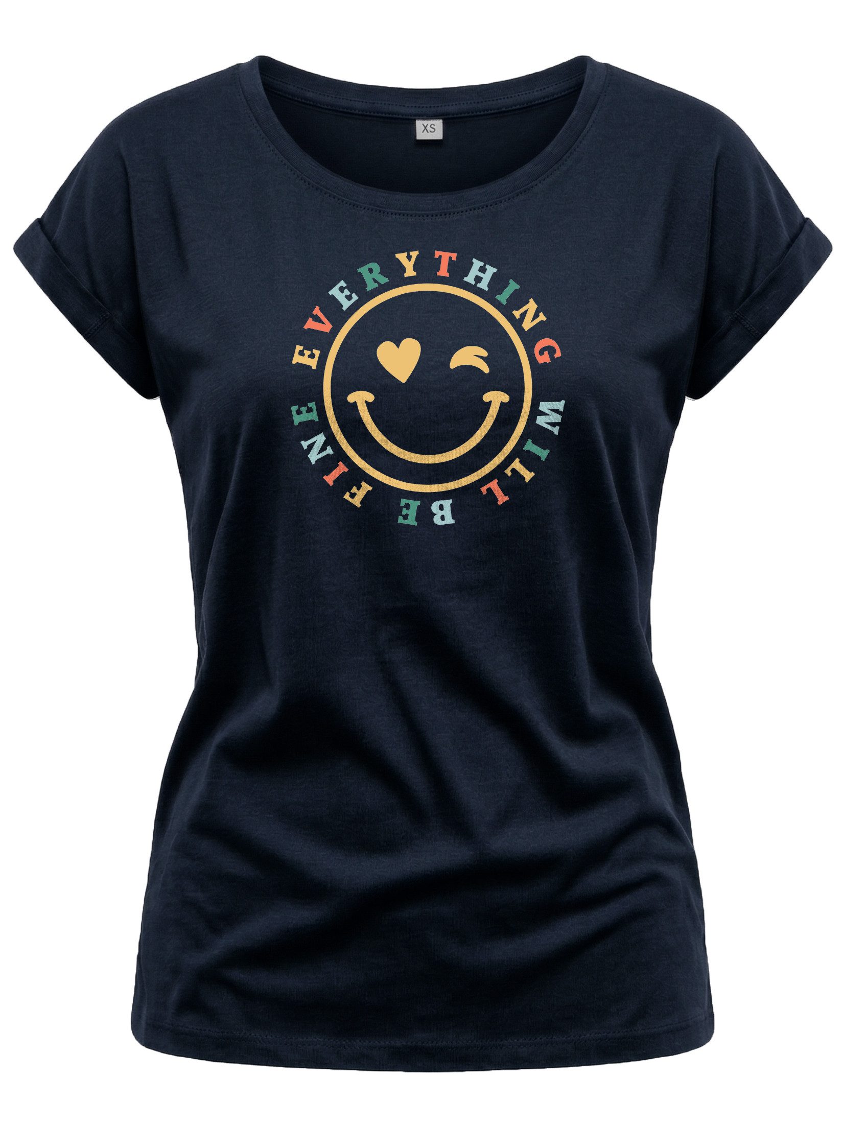 Print-Shirt Damen Kurzam Herz Spruch Sprüche Hippie Style Outfit 60er 70er Jahre