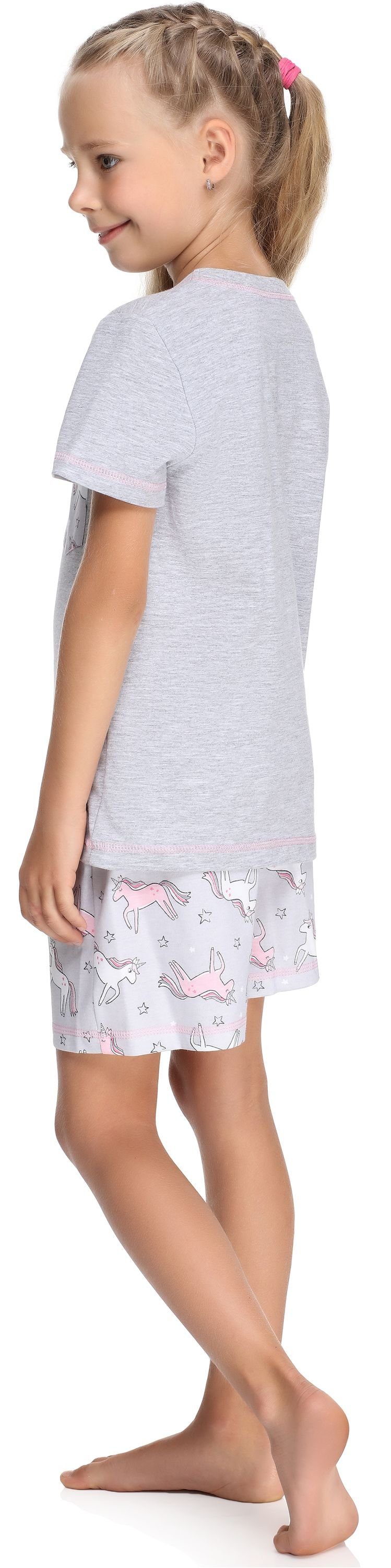 Schlafanzug aus Pyjama Style MS10-292 Melange/Einhorn Mädchen Kurz Baumwolle Set Merry Schlafanzüge