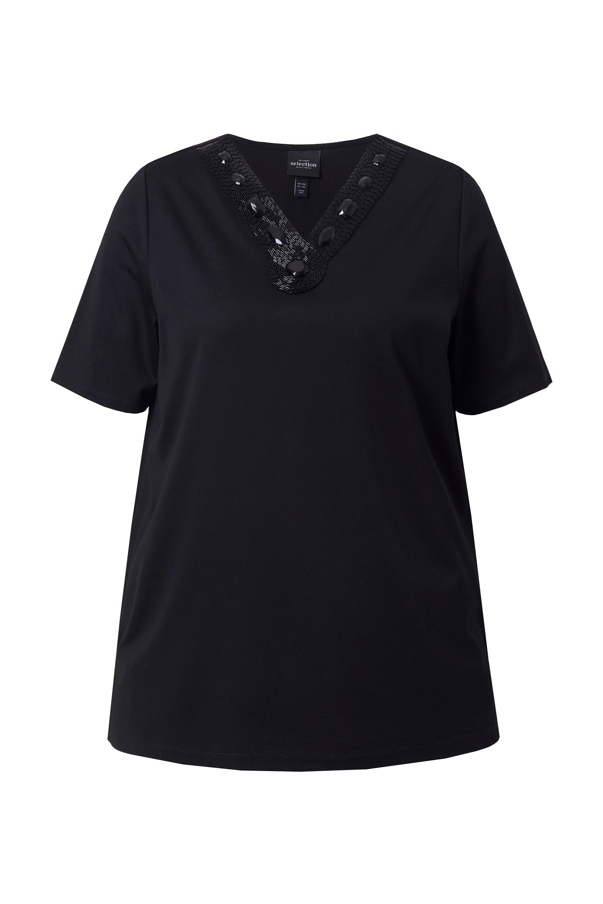 T-Shirt T-Shirt verzierter V-Ausschnitt A-Linie Halbarm
