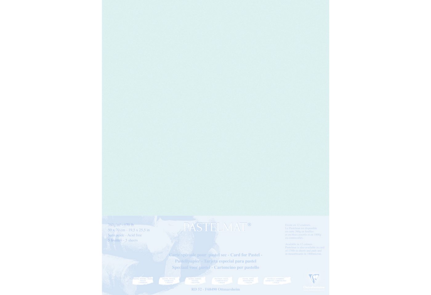 Thumbnail - CLAIREFONTAINE Zeichenpapier Papier für Pastellmalerei, 5 Bogen 50x70cm Hellblau 496013C, Kunst Clairefontaine