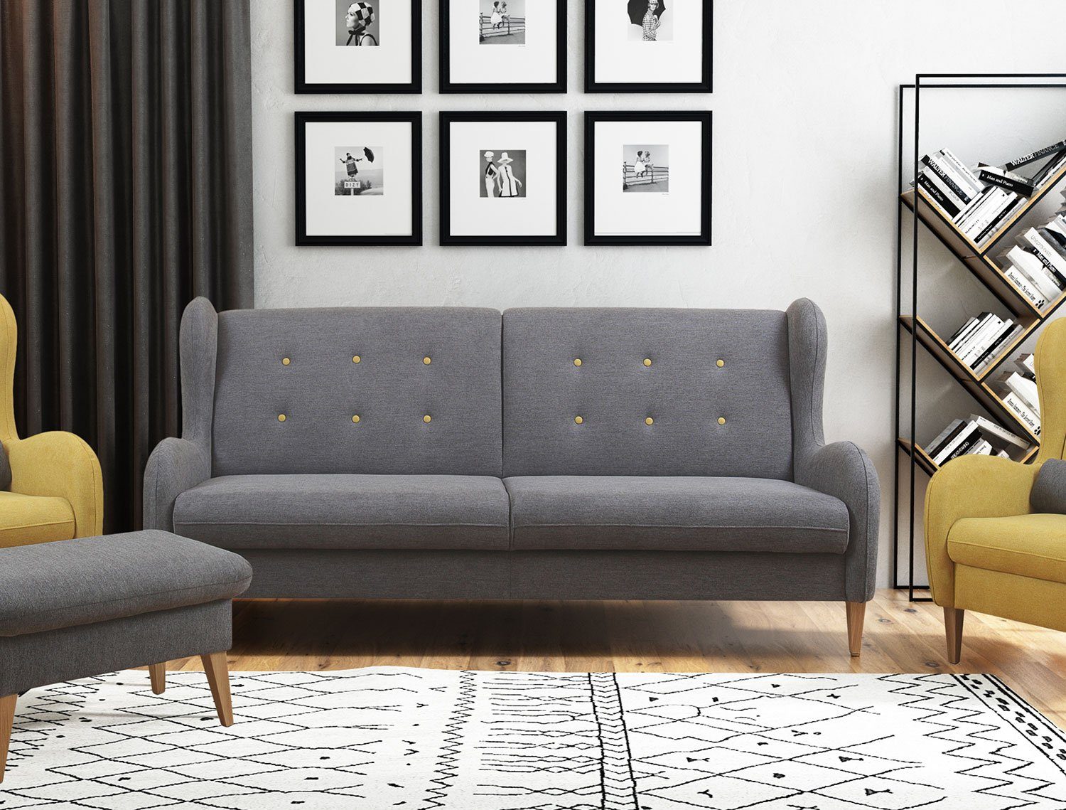 Feldmann-Wohnen Sofa Lathi, 218cm Farbe wählbar mit Schlaffunktion und Bettkasten graphit
