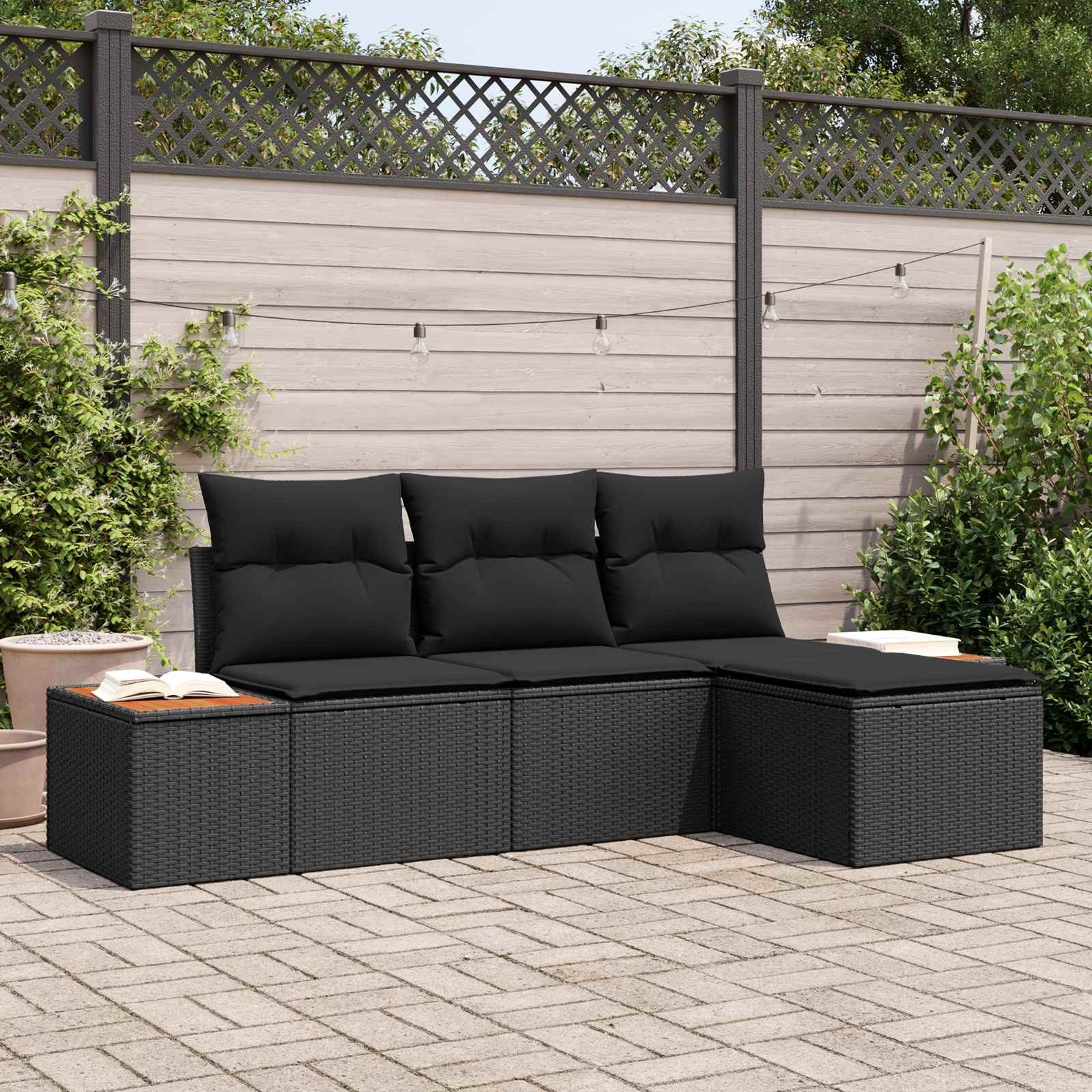 vidaXL Loungesofa Gartensofa-set 4 stk. Schwarz Poly Rattan, 4 Teile