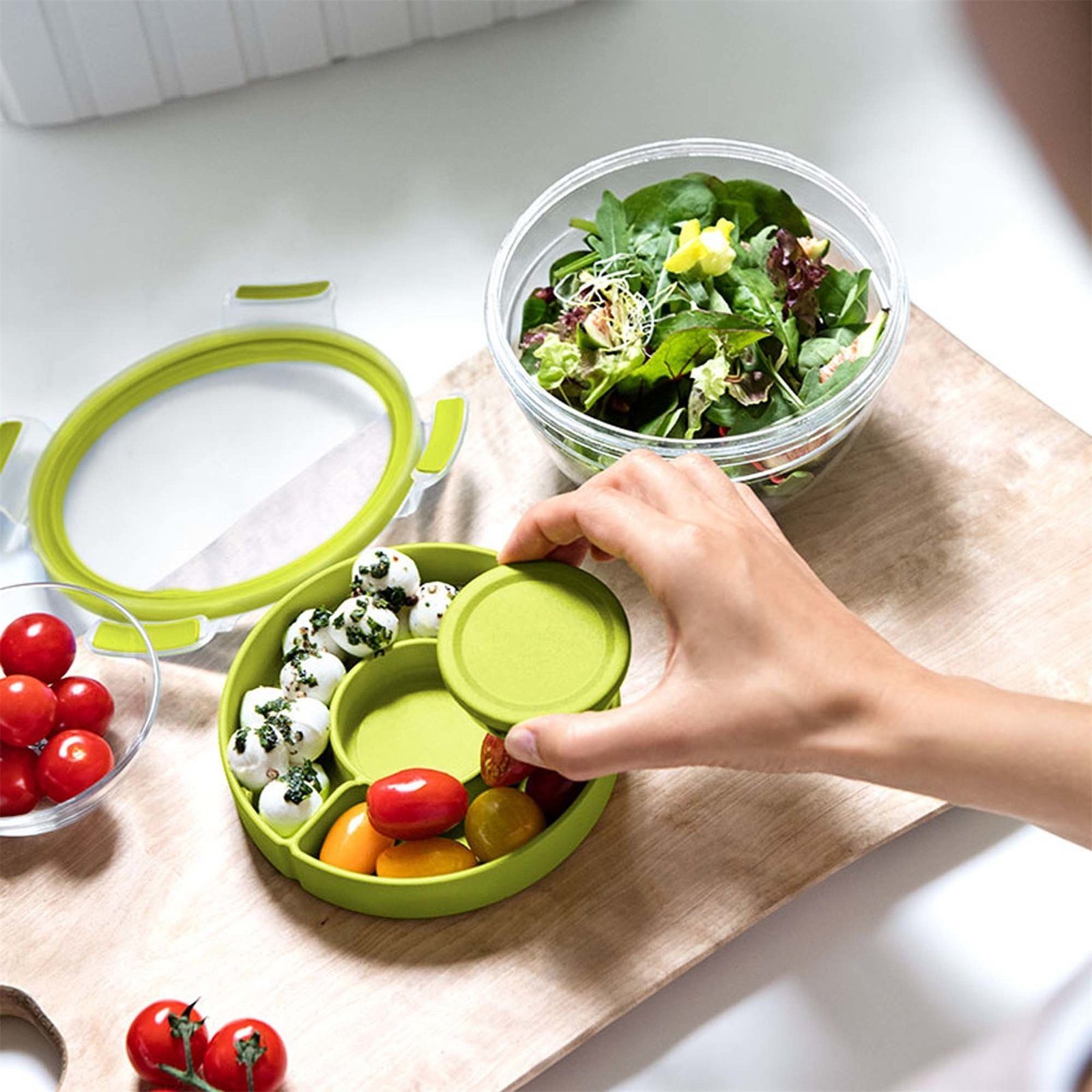 Salatbox (5-tlg) Kunststoff, Emsa Einsätzen clip Salatbox go, mit Grün