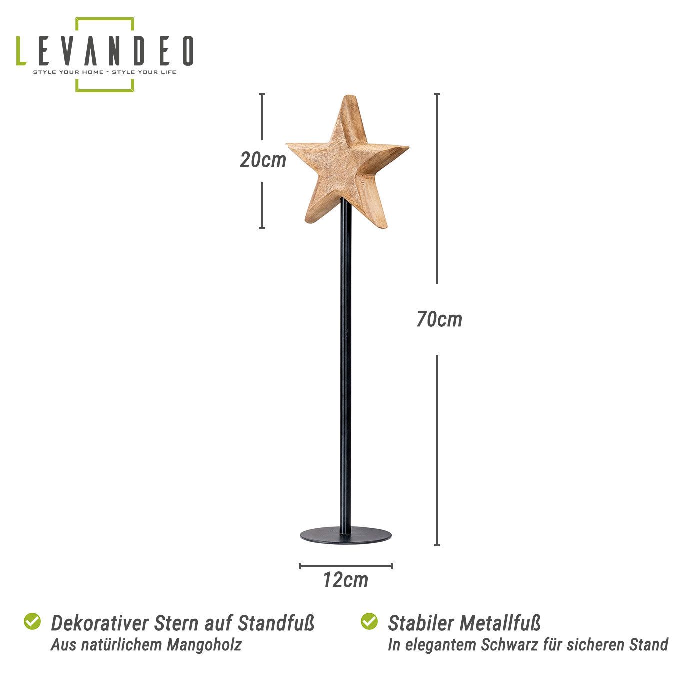 Levandeo® Dekostern, Stern Aufsteller H70cm Mangostern Natur Schwarz Fenste günstig online kaufen