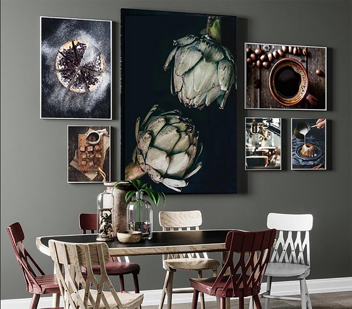TPFLiving Kunstdruck (OHNE RAHMEN) Poster - Leinwand - Wandbild, Guten Appetit! - Kaffee, Dessert, Pizza - (Leinwand Küche, Leinwand Esszimmer, Kunstdruck), Farben: braun, schwarz, weiß - Größe: 10x15cm
