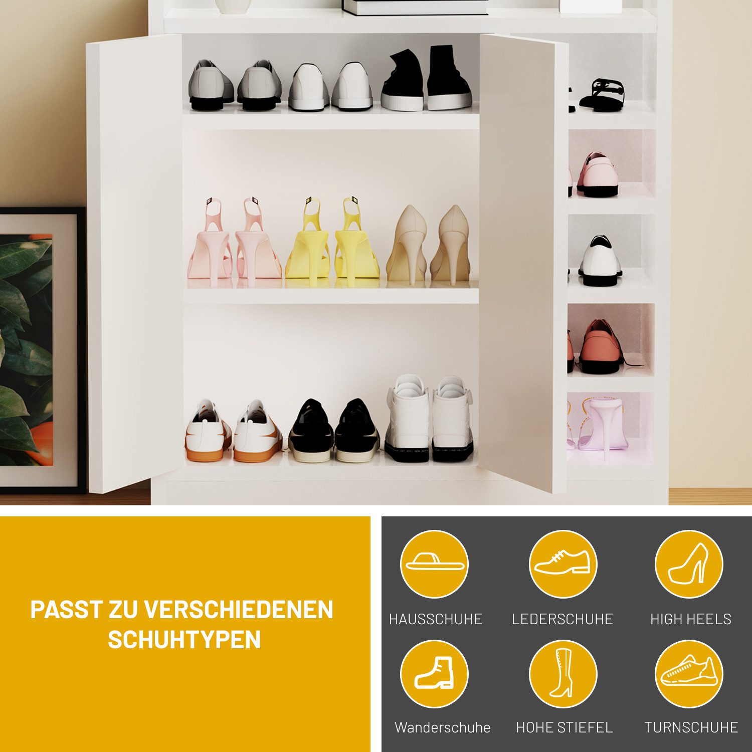 oyajia Schuhschrank Schuhregal, mit 5 Fächern und 2 Türen mit 3 Verstellbaren Einlegeböden (Schuhkommode Schuhkipper Schuhregal für 15 Paar, B 82,5 x H 90x T 30 cm)