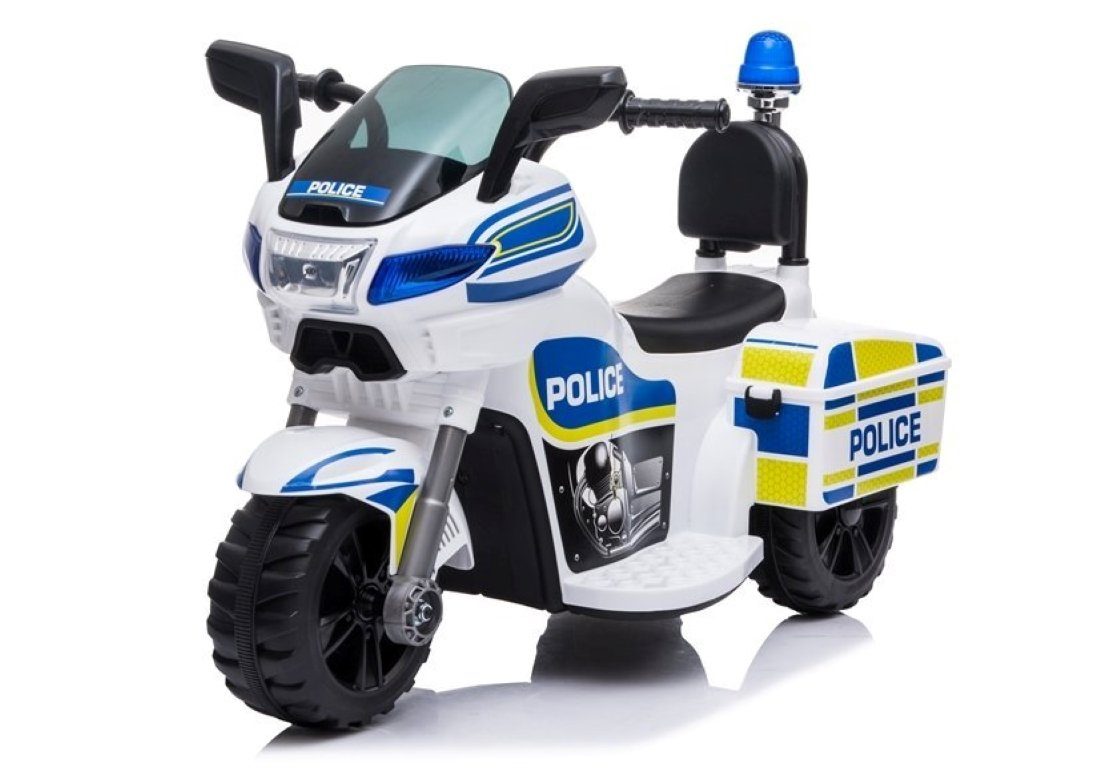 BoGi Electric Kids' Motorcycle, Police Style, TR1912, 6V, Sound & Light, White, Stylish Fun for Kids - Police Motorcycle