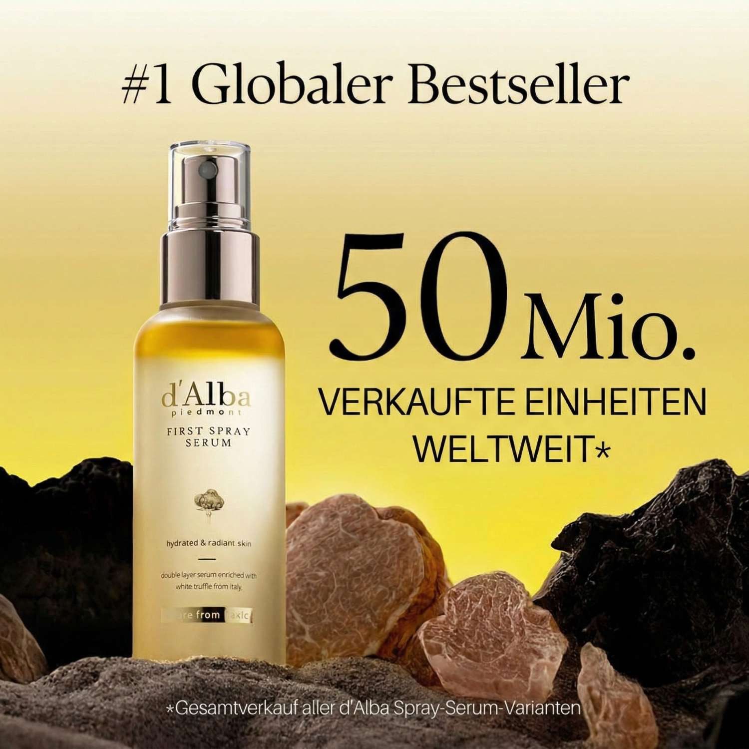 d'Alba Gesichtsserum White Truffle First Spray Serum 100ml – Feuchtigkeitsspendendes Gesichtsspray mit Niacinamid, Hyaluronsäure & Avocadoöl –, 3-in-1 Toner, Serum & Setting Spray für strahlende Haut