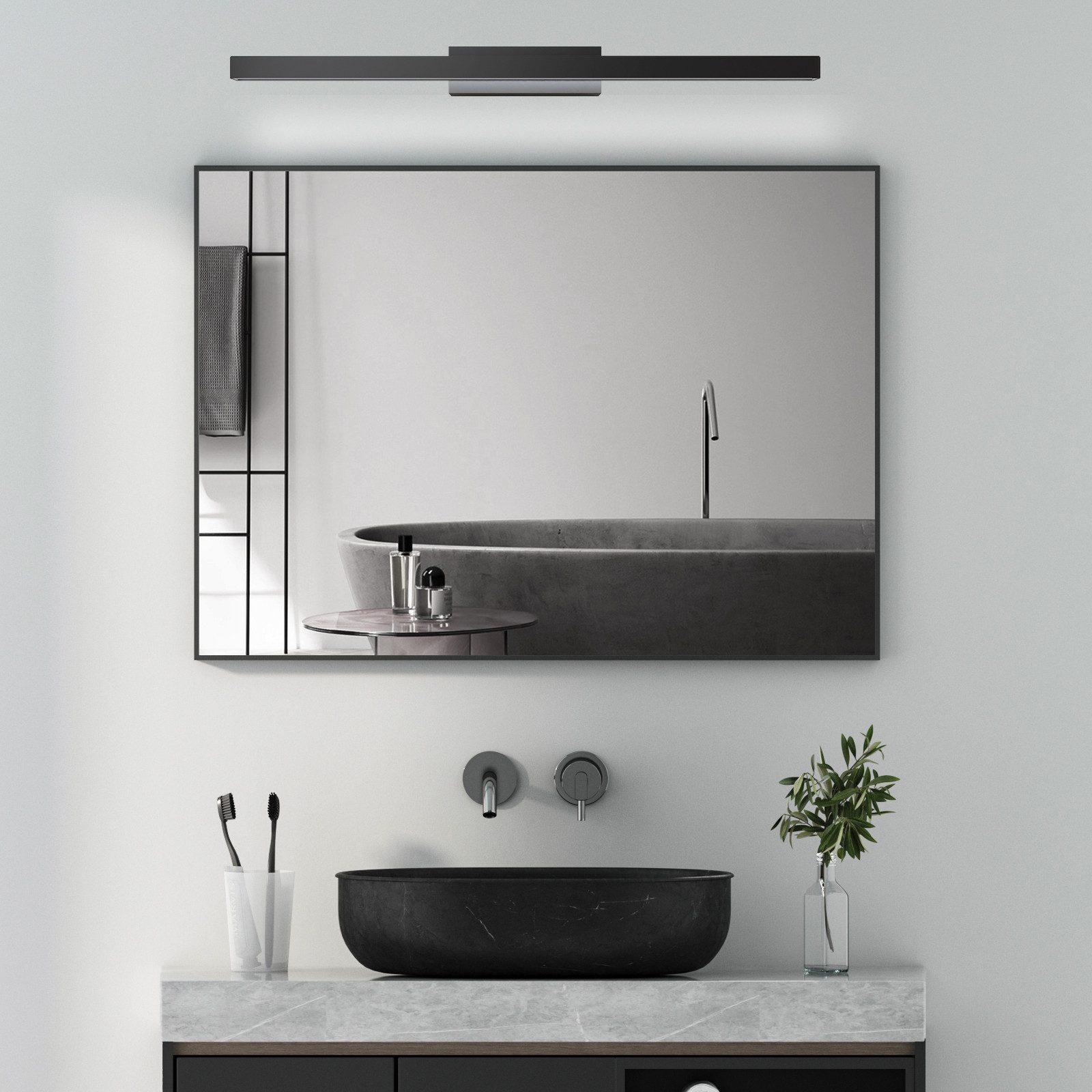 Badspiegel Eckig mit 60cm LED Spiegelleuchte Wandspiegel mit Licht Kaltweiß 6500K