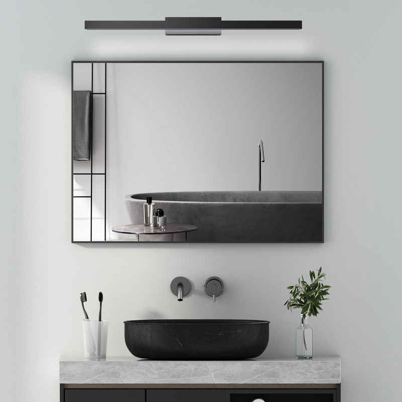 WDWRITTI Badspiegel Eckig mit 60cm LED Spiegelleuchte Wandspiegel mit Licht Kaltweiß 6500K (Spiegel mit Alurahmen, 100x60, 80x60, 70x50, 60x40), Badezimmerspiegel mit Beleuchtung Set