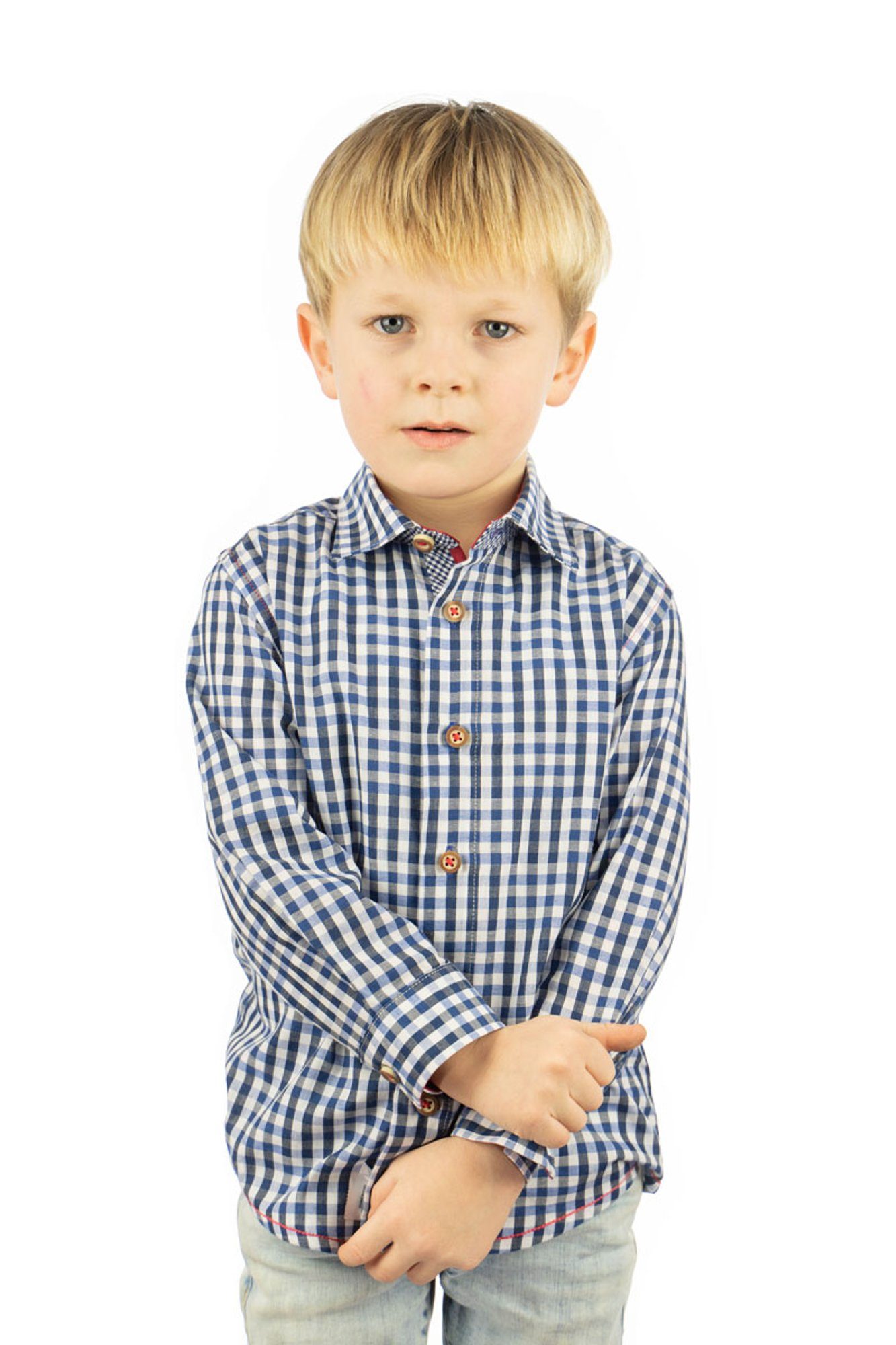 OS-Trachten Trachtenhemd Pexxa Langarm Jungen Hemd mit 3D-Optik kornblau