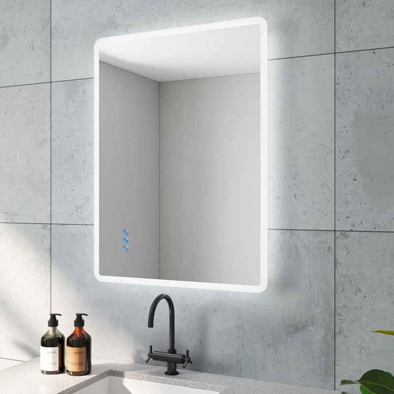 AQUABATOS Badspiegel Bad Spiegel mit LED Beleuchtung Badezimmerspiegel Lichtspiegel, 80x60 cm 3 Lichtfarben Touch Sensor Spiegelheizung Speicher Dimmbar