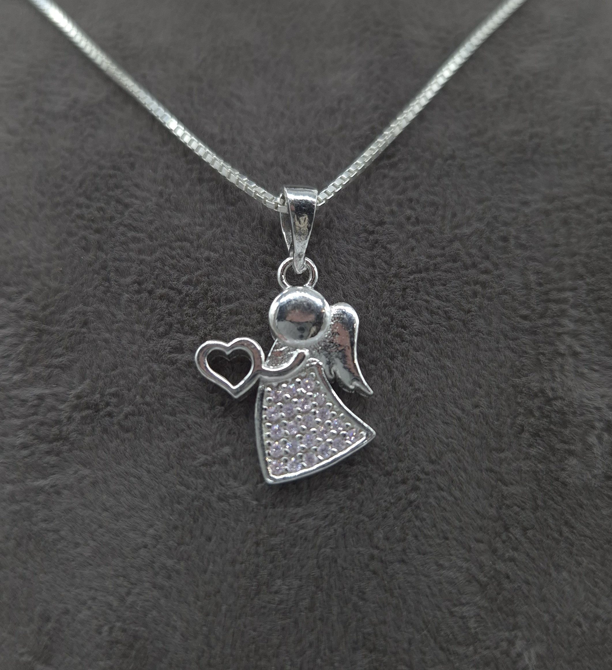 NAHLE Kette mit Anhänger Silberkette 925 Engel Silber Schutzengel (2-tlg., inklusive Schmuckbox), 925 Silber Anhänger mit Zirkonia - rhodiniert