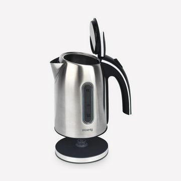 H.Koenig Wasserkocher Edelstahl Wasserkocher mit 360° Steckverbindung kabellos, 1,7 l, 2200 W, ergonomisch geformter "Cool-Touch"-Griff