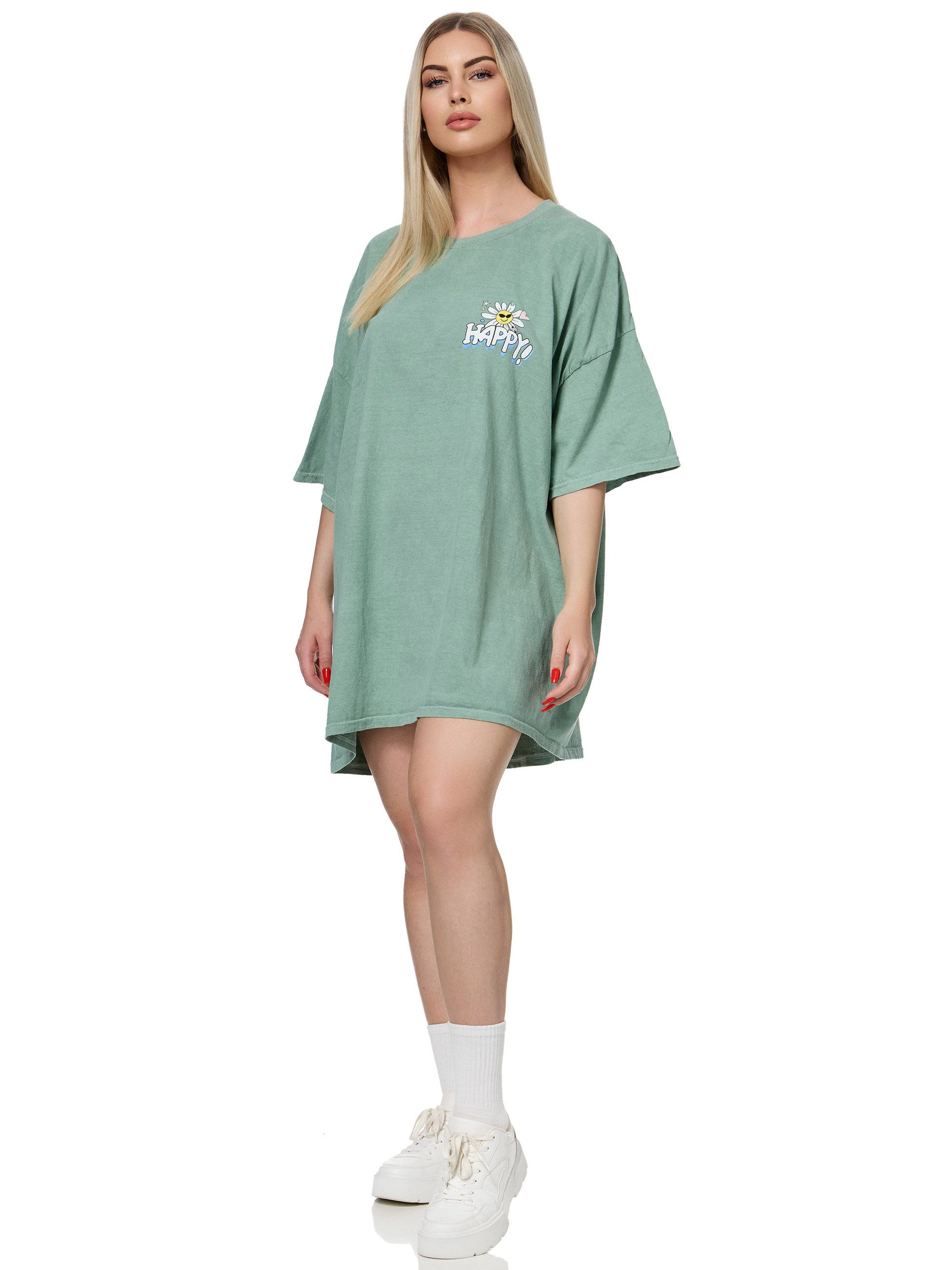 Worldclassca T-Shirt Worldclassca Oversized Print HAPPY T-Shirt lang Sommer Oberteil