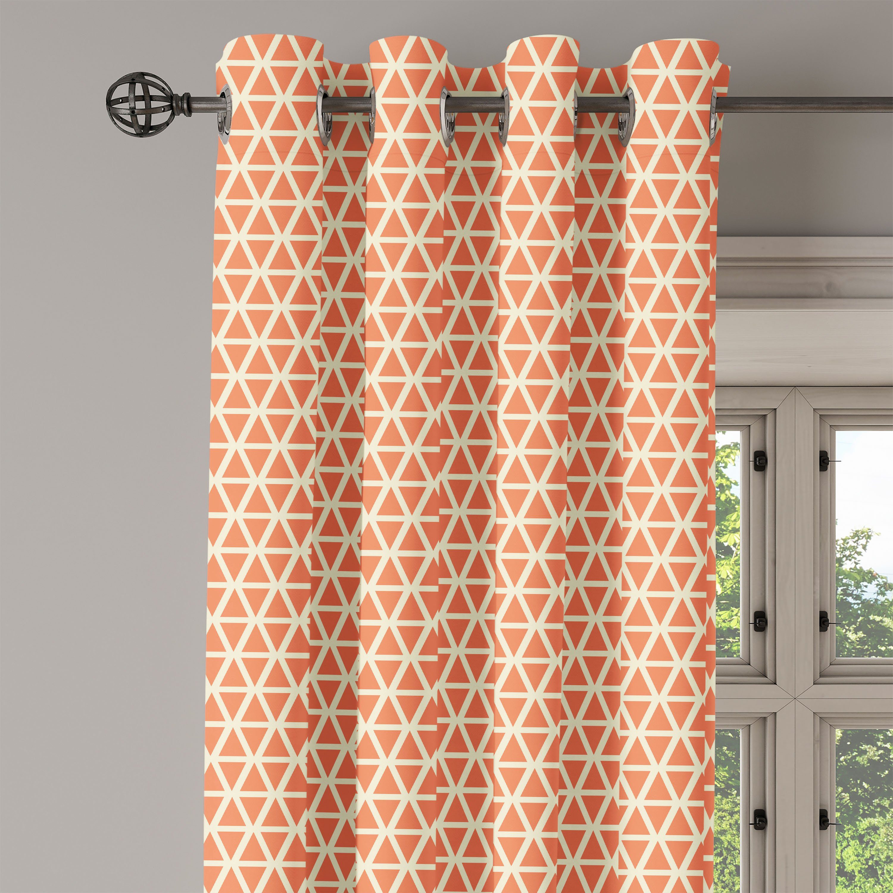 für Dekorative Triangles Weiche Orange Gardine Abakuhaus, Wohnzimmer, Groovy Schlafzimmer 2-Panel-Fenstervorhänge